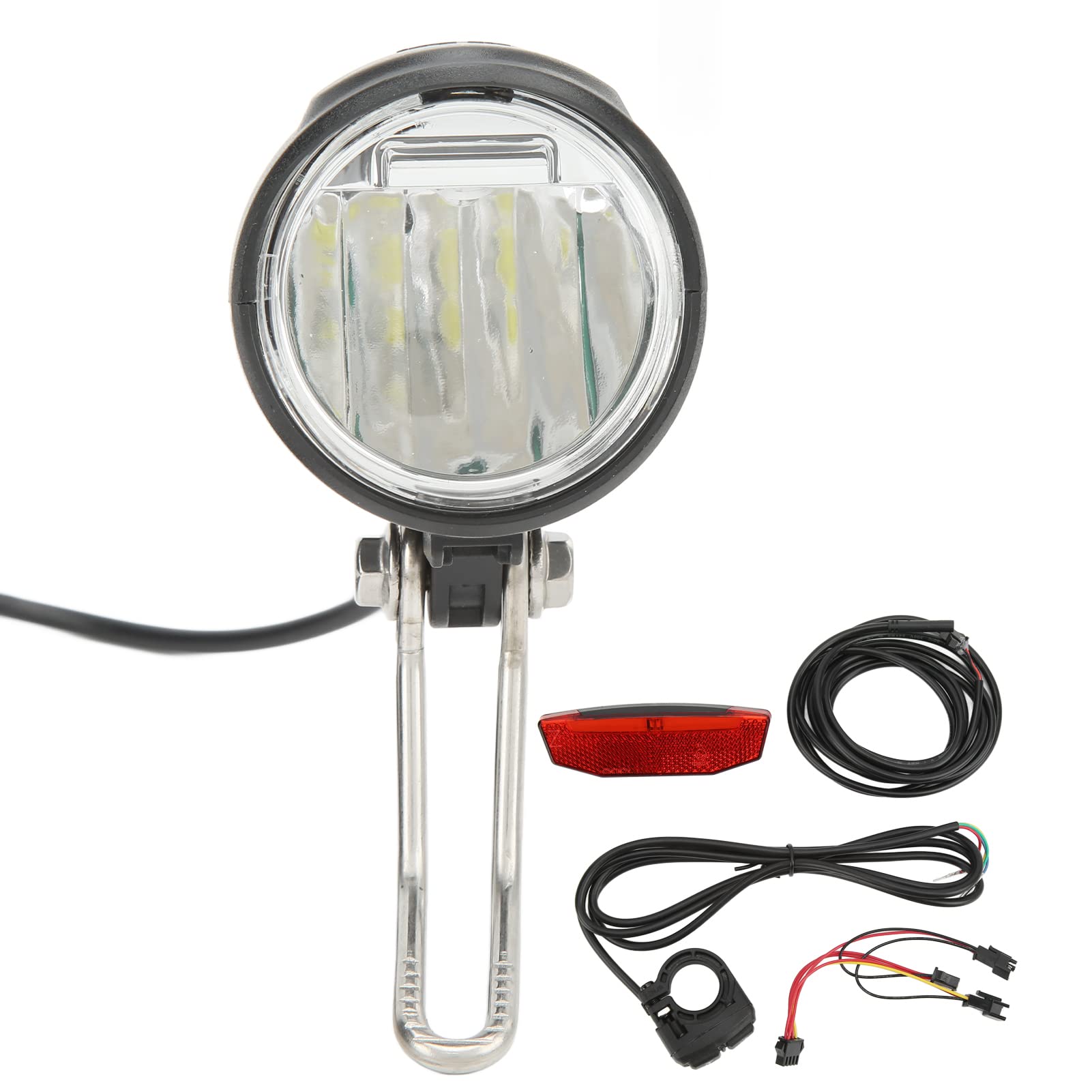 Set Fanali Posteriori per Bici Elettrica, Doppio Interruttore ABS 4 Perline LED Kit Luci di Segnalazione Anteriori Posteriori con Clacson, per Bicicletta Elettrica da Esterno da
