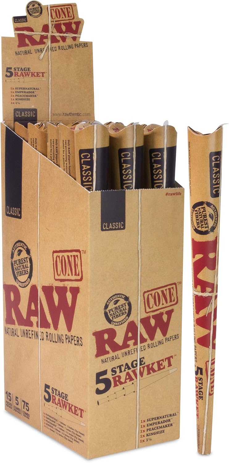 RAW Cones 5 Stage RAWKET Variety Box | 5 Different Cones per Pack | 1, King, Supernatural, Challenger, Emperador Sizes