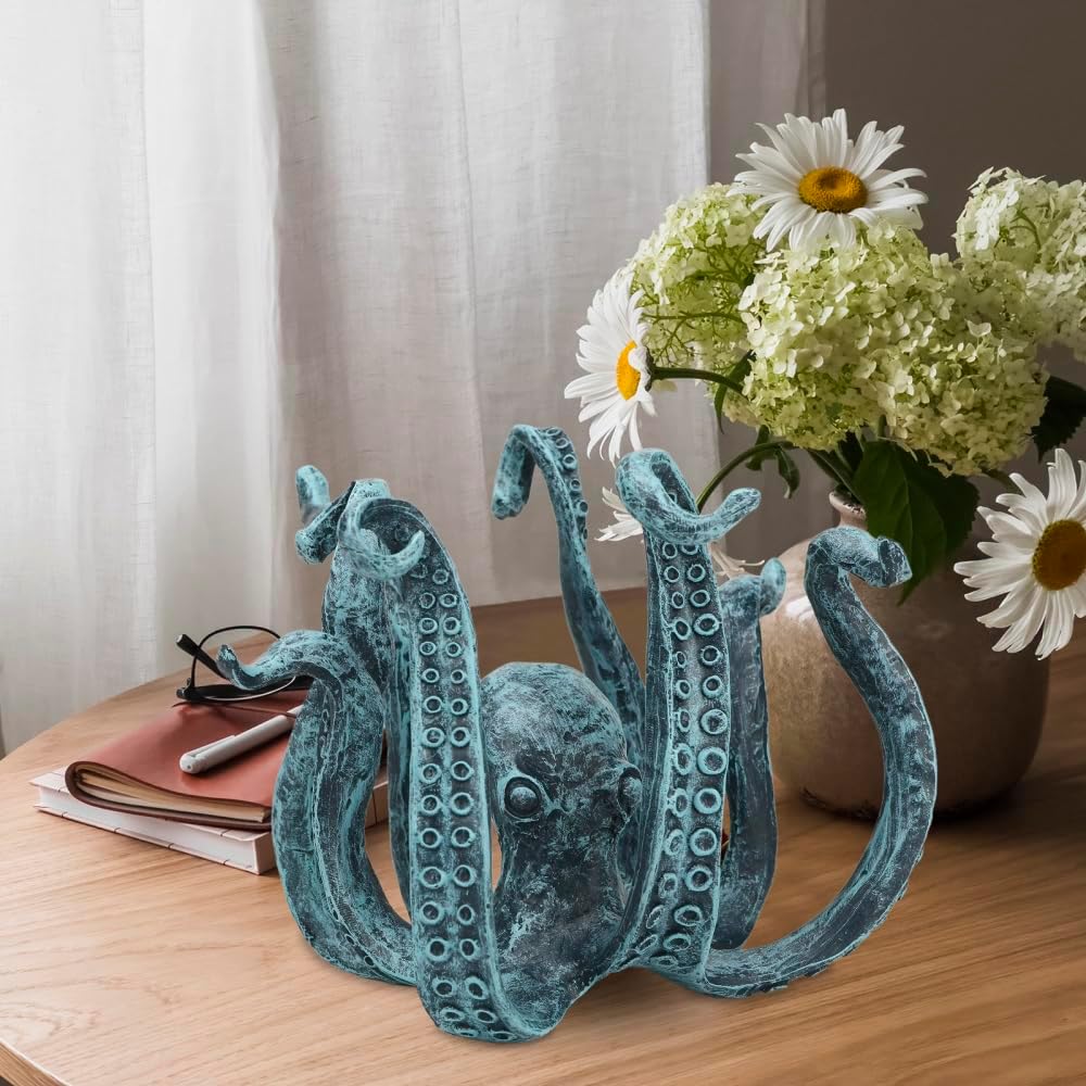 Octopus Mug Holder Vintage Black Octopus Statue Coffee Table Centerpiece, Resin Octopus Sculpture Multi-Functional Storage Mug Holder, Jewelry Holder Sculpture, for Halloween Decor Ornaments