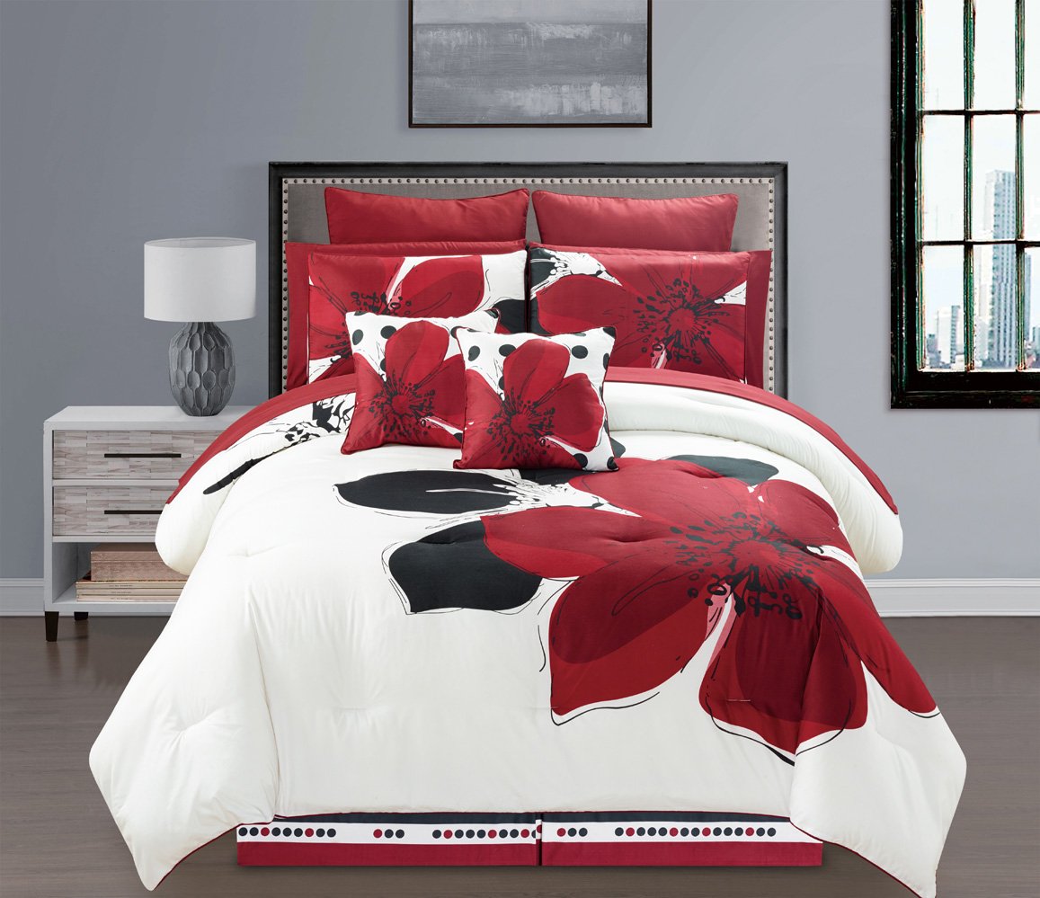 Grand Linen 12 Pieces Marisol Red Black White Comforter Bed | Desertcart  Seychelles, image size:1157x999
