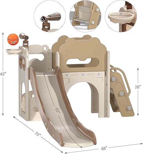 Miniatura 9 de Juego de tobogán y escalador 8 en 1 para niños, juego de tobogán para niños con telescopio de juego de baloncesto, parque infantil para interiores y