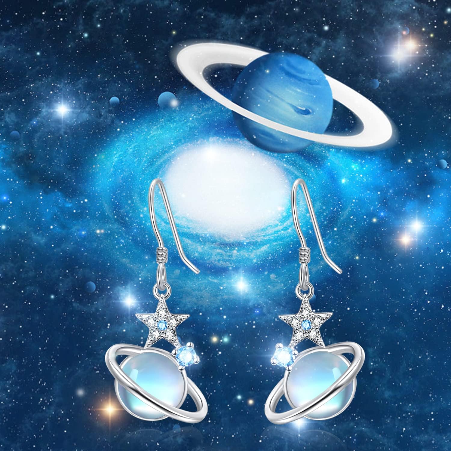 Dreamboat Sterling Silver Planet Earrings for Women Saturn Earrings Space Earth Star Earrings Hook Dangle Celestial Jewelry - Image 5
