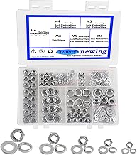 newlng Rondelle Plates et écrou Assortiment Ecrous Hexagonaux A2 -DIN 934/DIN9021 304 Acier Inoxydable M3 M4 M5 M6 M8 Ronde de Rondelle Plate Joint Spacer Assortiment Kit 420 pièces