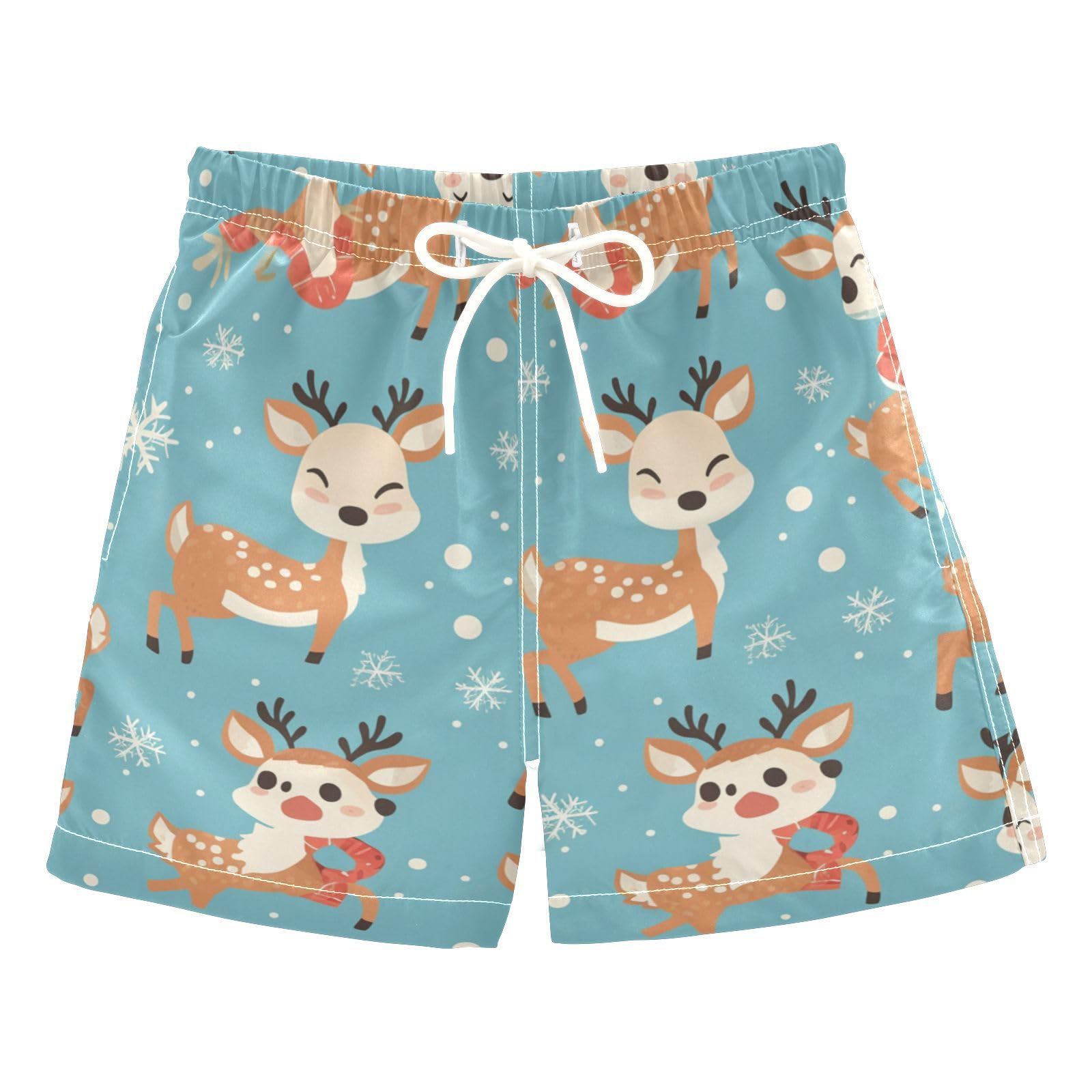Zathe Cute Reindeer Cartoon Deer with Snow Toddler Swim Shorts Birthday Presents Boys Toddler Beach Volleyball Shorts Kids Swimwears Funny Presents XL 12Y