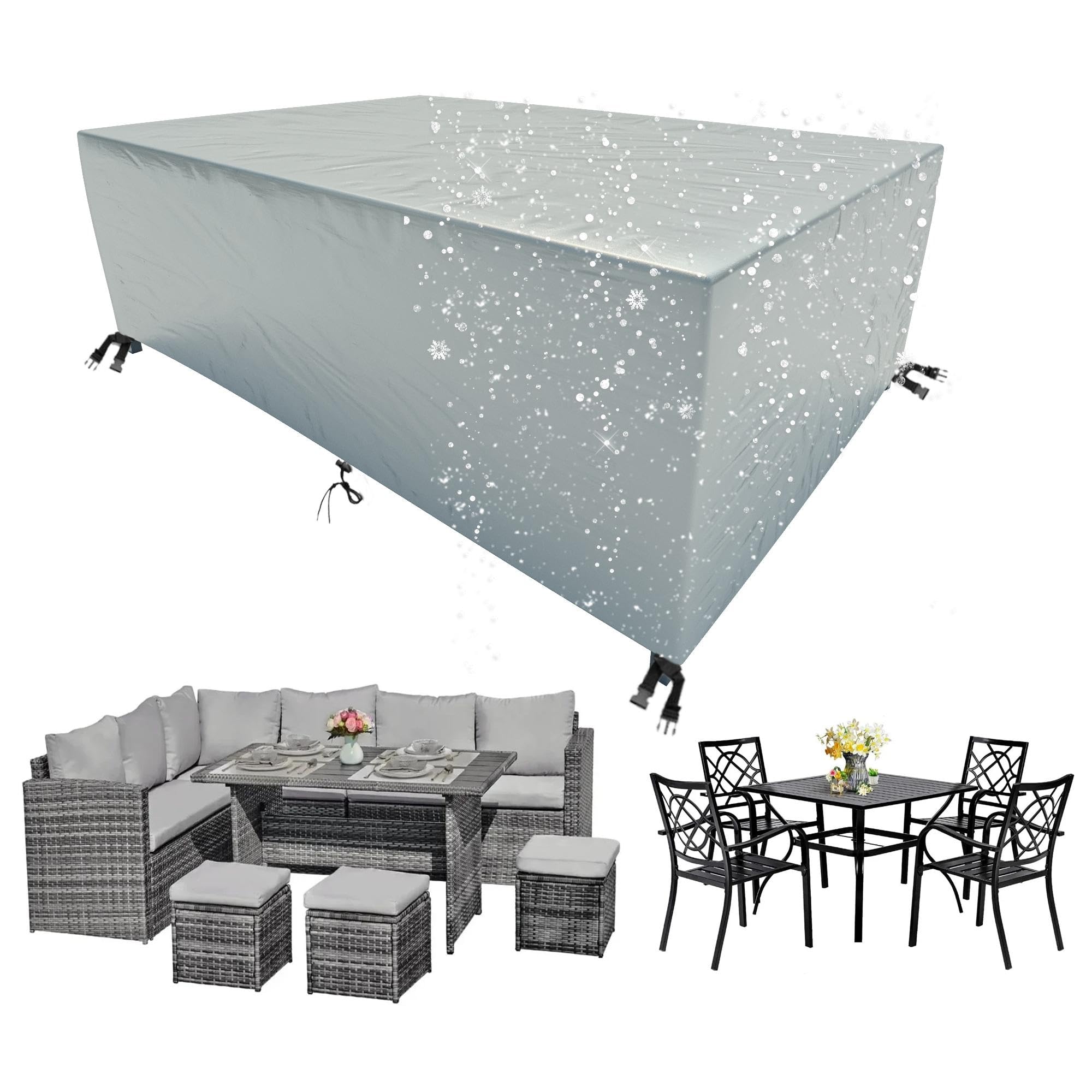 OUZUIU Hiver Housse Salon De Jardin Housse De Meuble Table Extérieur Tissu 260x180x60cm/LxWxH 420d Oxford Imperméable Résistance Au Vent Protection Contre Le Froid La Pluie Et La Décoloration
