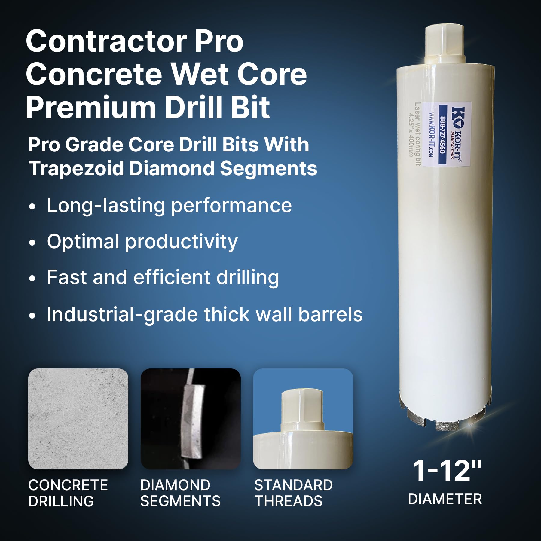 Dia Plus Dry Diamond Core Bit for Granite and Stone - 1-1/4