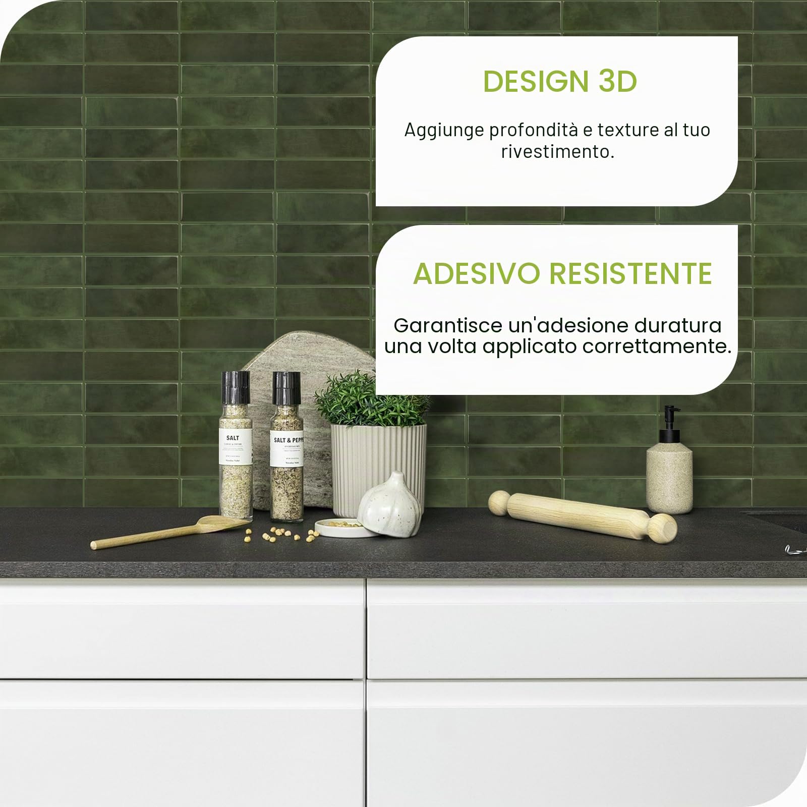 Upgrade - Piastrelle adesive 3D, autoadesive, 2,5 mm, per cucina, cucina, 10 pezzi (30,5 x 30,5 cm)