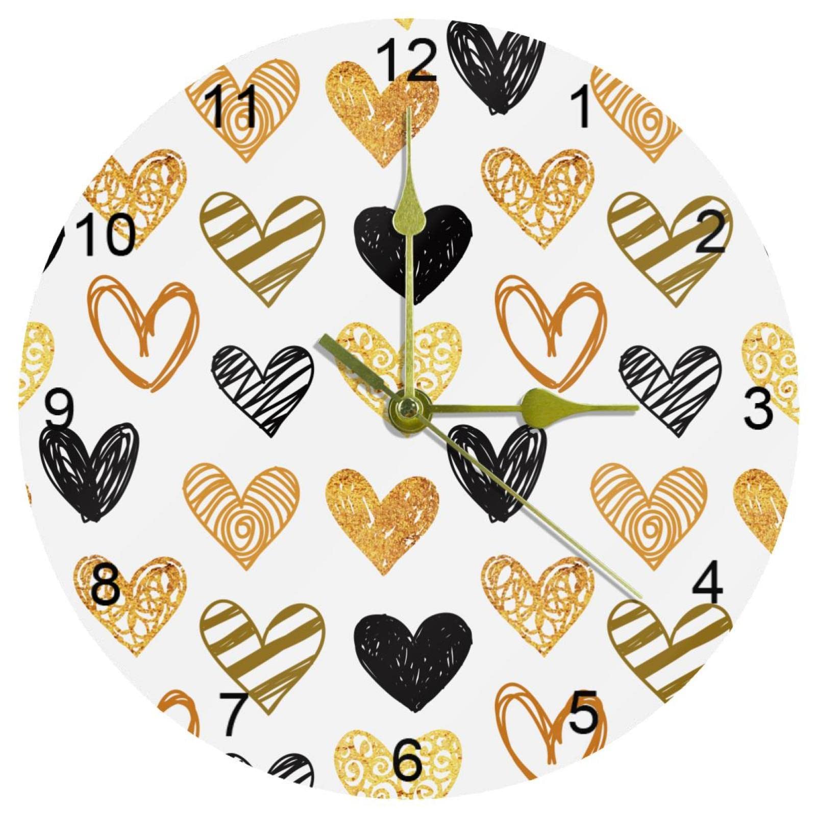 Horloge murale chic cœurs dorés et noirs 25,4 cm quartz