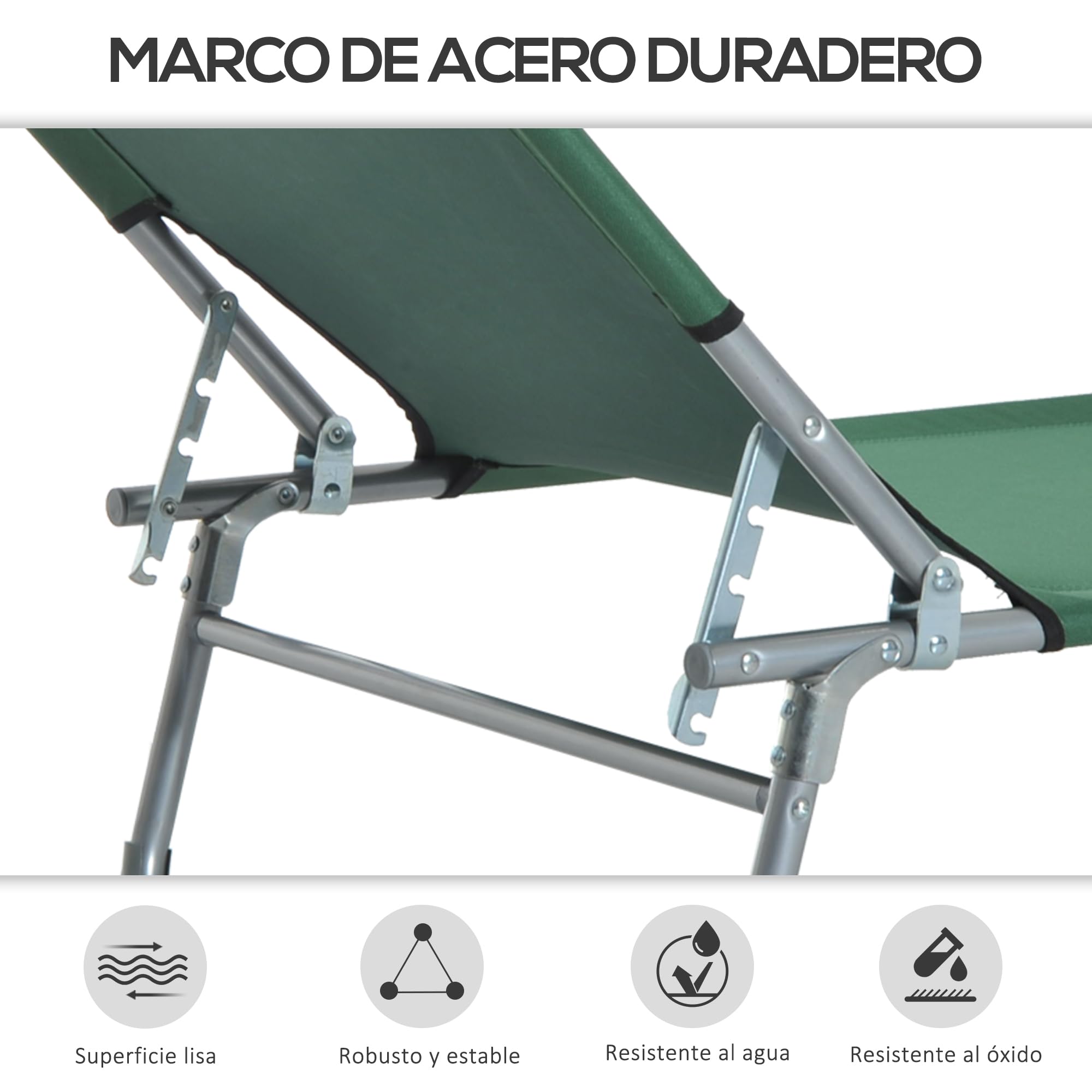 Outsunny Cama Plegable para Camping Cama Portátil con Altura Ajustable en 4 Niveles Carga 120 kg y Marco Metálico para Playa Piscina 187x58x30cm Verde