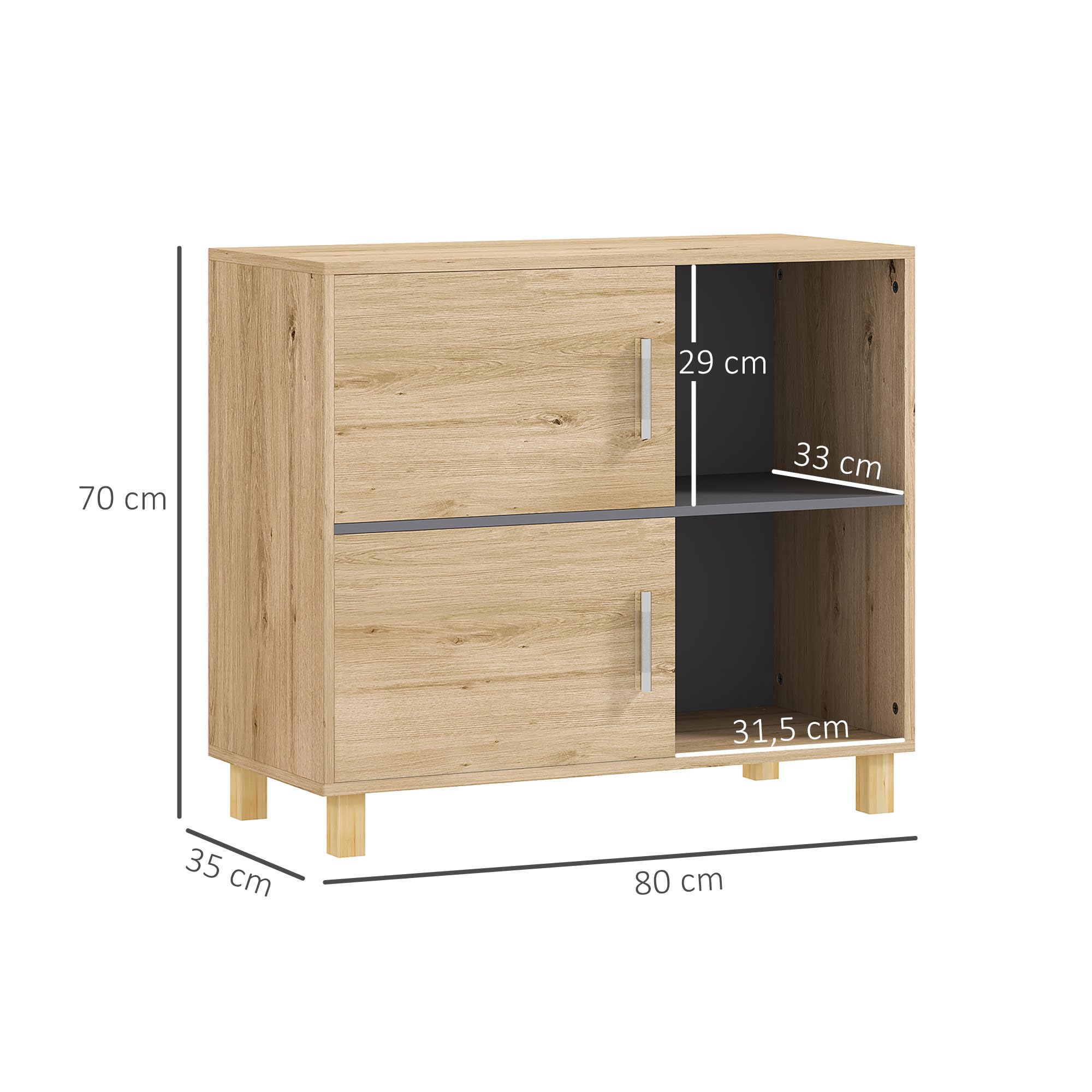 HOMCOM Meble łazienkowe, szafka do przechowywania z otwartymi przegródkami i szafą, szafka łazienkowa niedz. 80 l x 35P x 70H cm, naturalne drewno
