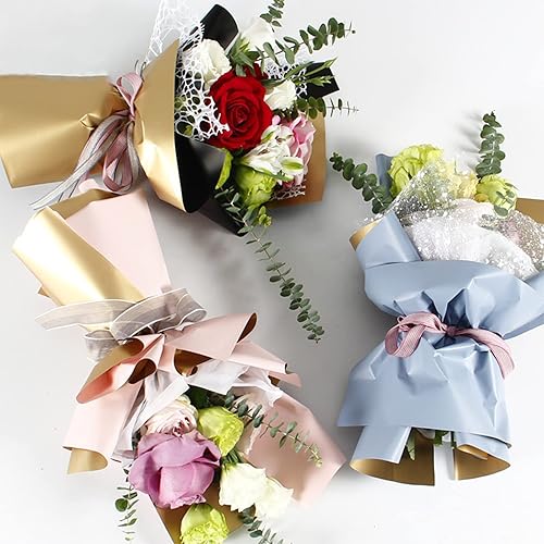 Miniatura 5 de FOIMAS 20 hojas de papel de regalo de flores, dorado, de doble cara, impermeable, suministros de papel de regalo para embalaje de regalos florales,