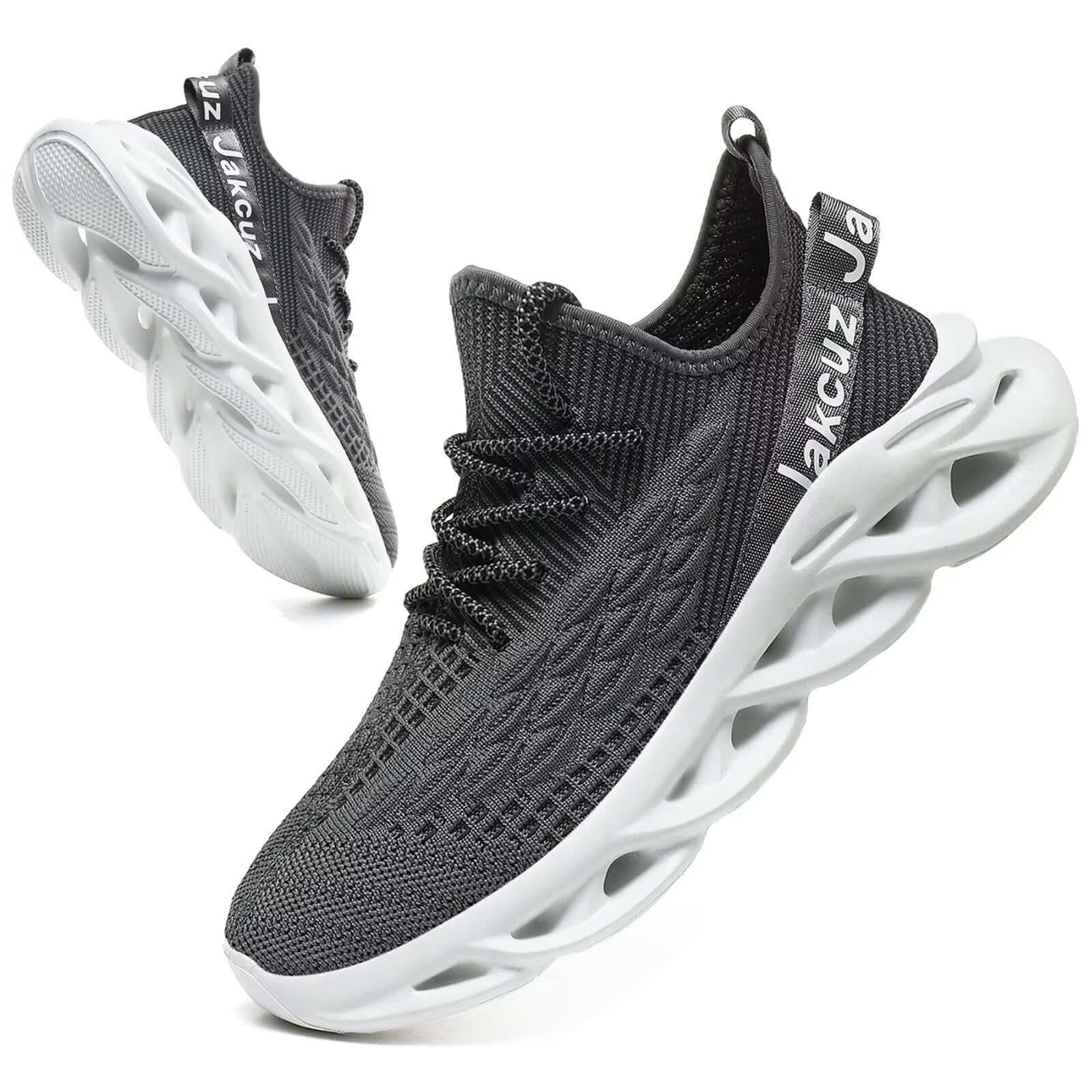 Jakcuz Plus Size Men's Lightweight Walking Shoes Mesh Fish Scale Pattern Fashion Sneakers