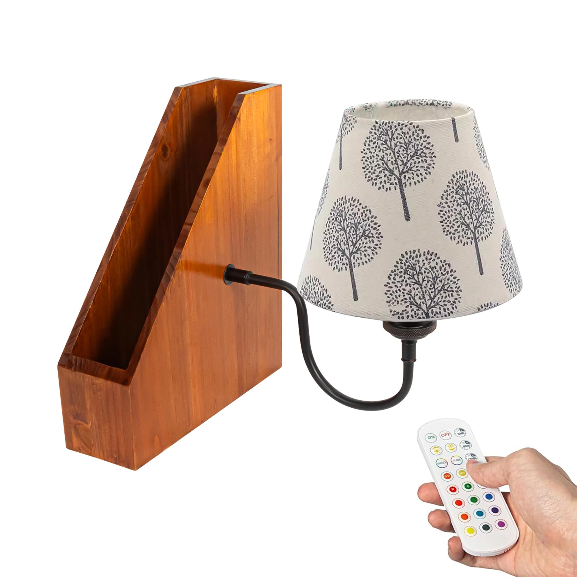 LED Buchlampe mit Fernbedienung, Vintage Dimmbar Nachttischlampe mit Praktischer Organizer 1xE27-Fassung, Wiederaufladbare Tischlampe Zeitschaltuhr für Nachttisch Beistelltisch DZ0031XYS