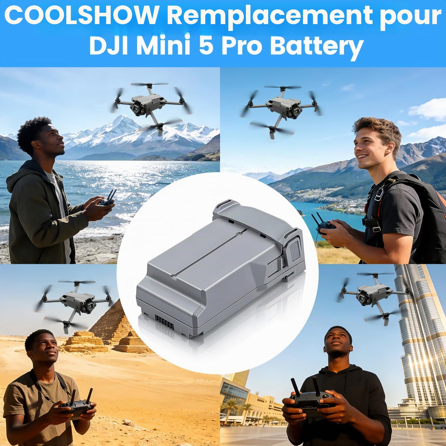 COOLSHOW Vol Intelligent Mini 5 Pro/4 Pro/Mini3 Série Batterie 1 Paquet 5000 mAh offrant 52 Minutes de Temps de Vol Maximum Compatible avec DJI Mini 5 Pro/Mini 4/3/3 Pro Plus