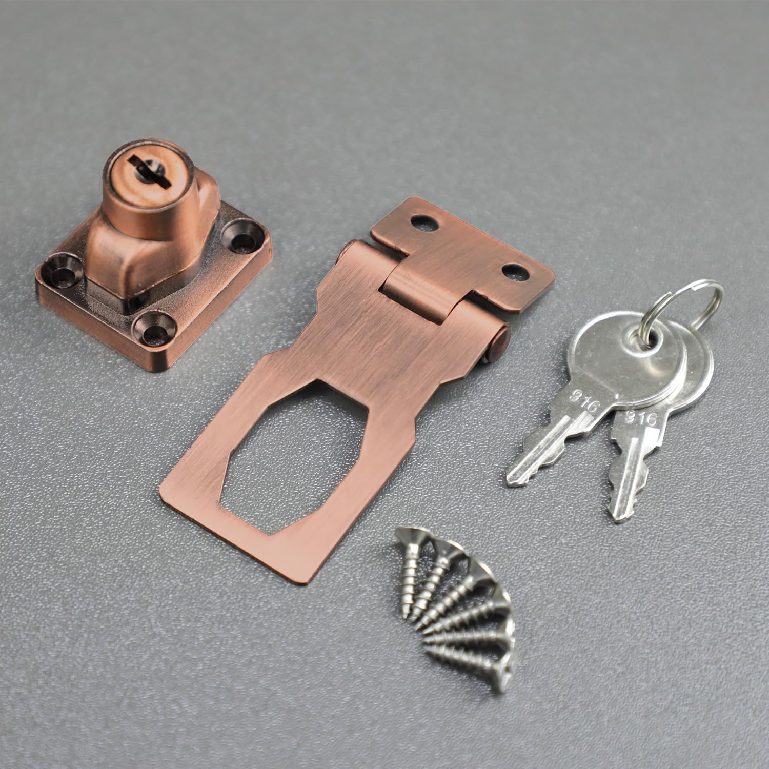 Keyed Hasp Lock, 2.5 Inch Twist Knob Keyed Locking Hasp, Stainless Steel Safety Hasp Latches for Drawer, Cabinets, Doors, Copper