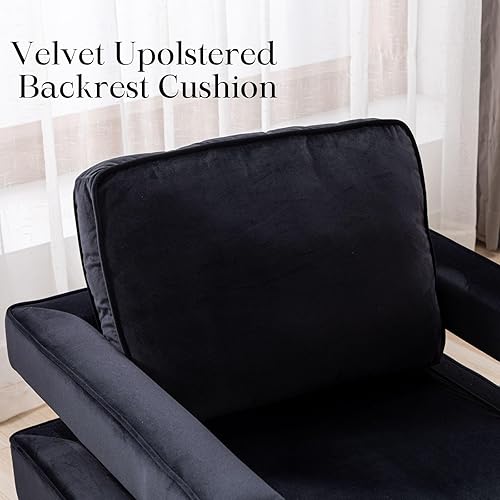 Miniatura 12 de LukeAlon Elegante silla de club con acento de terciopelo, sillón tapizado con patas de metal dorado, moderna silla individual para sofá individual,