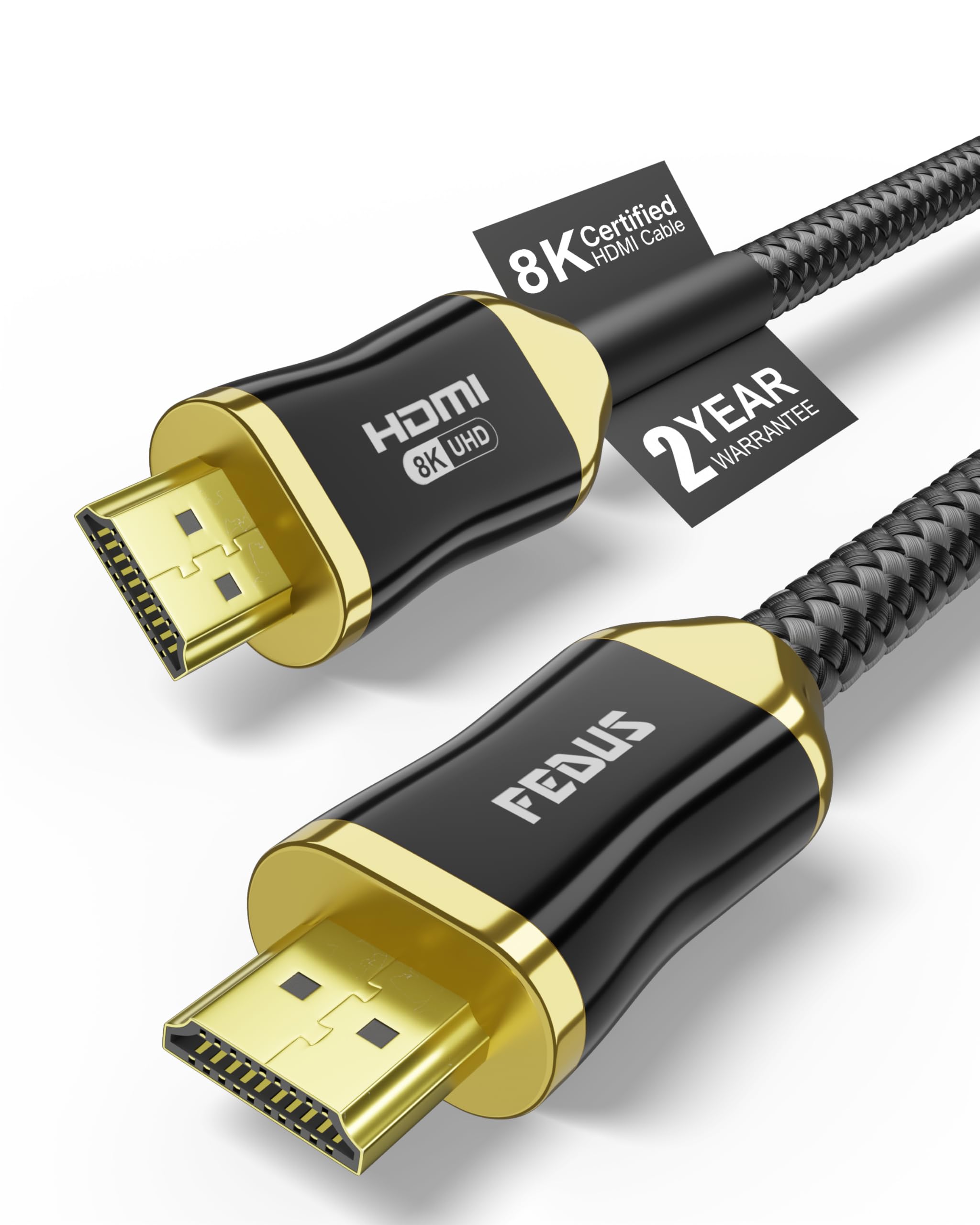 FEDUS Certified Premium 8K High Speed HDMI Cable 1 Meter (8K@60Hz & 4K@120Hz Nylon Braided HDMI Cables Cord 2.1, 48Gbps HDCP 2.2 & 2.3, HDR 10 Ethernet, eARC, For Laptop, PC, Monitor, TV, PS5/Xbox