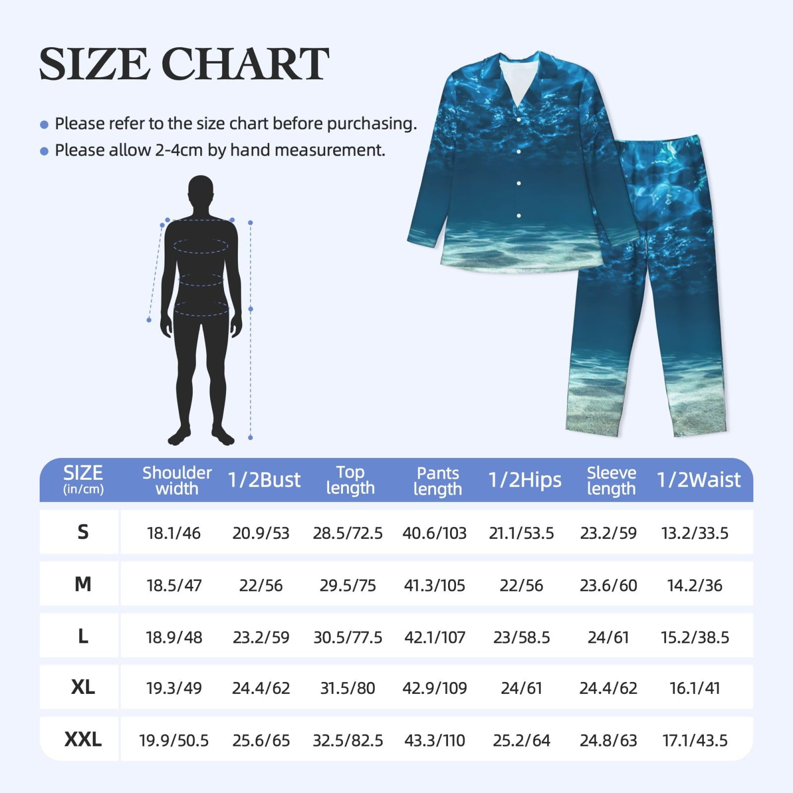 Ocean. Stampa Uomo Manica Lunga Pigiama Set Due Pezzi Lounge Pantaloni Per Inverno Autunno Primavera Estate