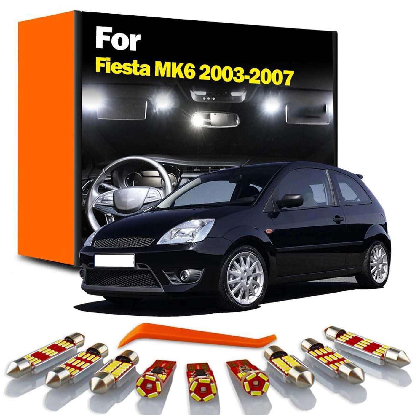 Kit de 13 Luces LED para Interior, Techo, Mapa, Maletero y matrícula, para Ford Fiesta MK6 2003 2004 2005 2006 2007. Accesorios para Coche.