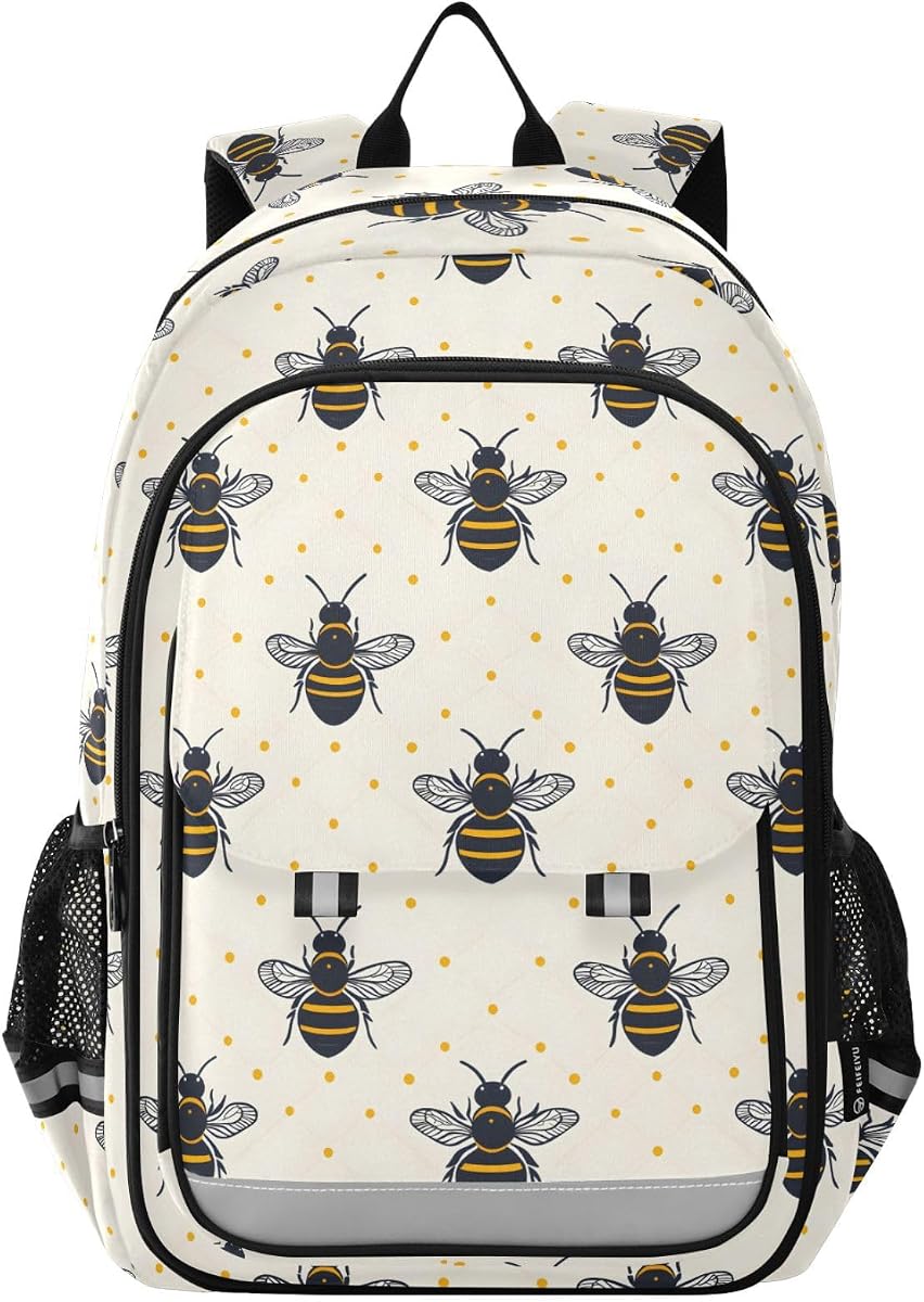 MNSRUU Bee Pattern Kids Backpack for Girls Boys Toddler | School Bookbag with Chest Strap Pockets Travel Shoulder Bag for Preschool Elementary Boys Girls Student (17 Inch)