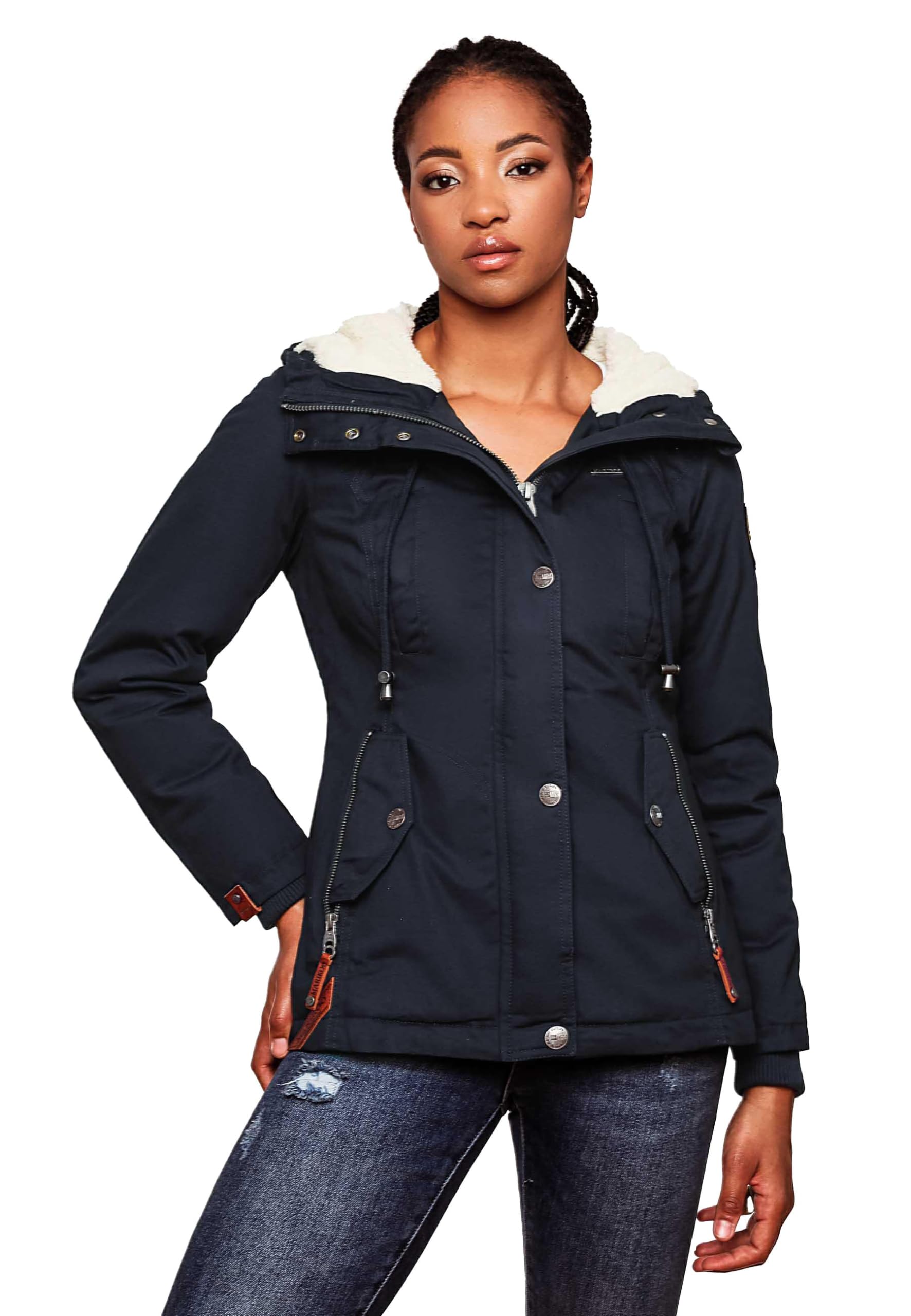 MARIKOO Cappotto corto invernale da donna con cappuccio Bikoo XS-XXL