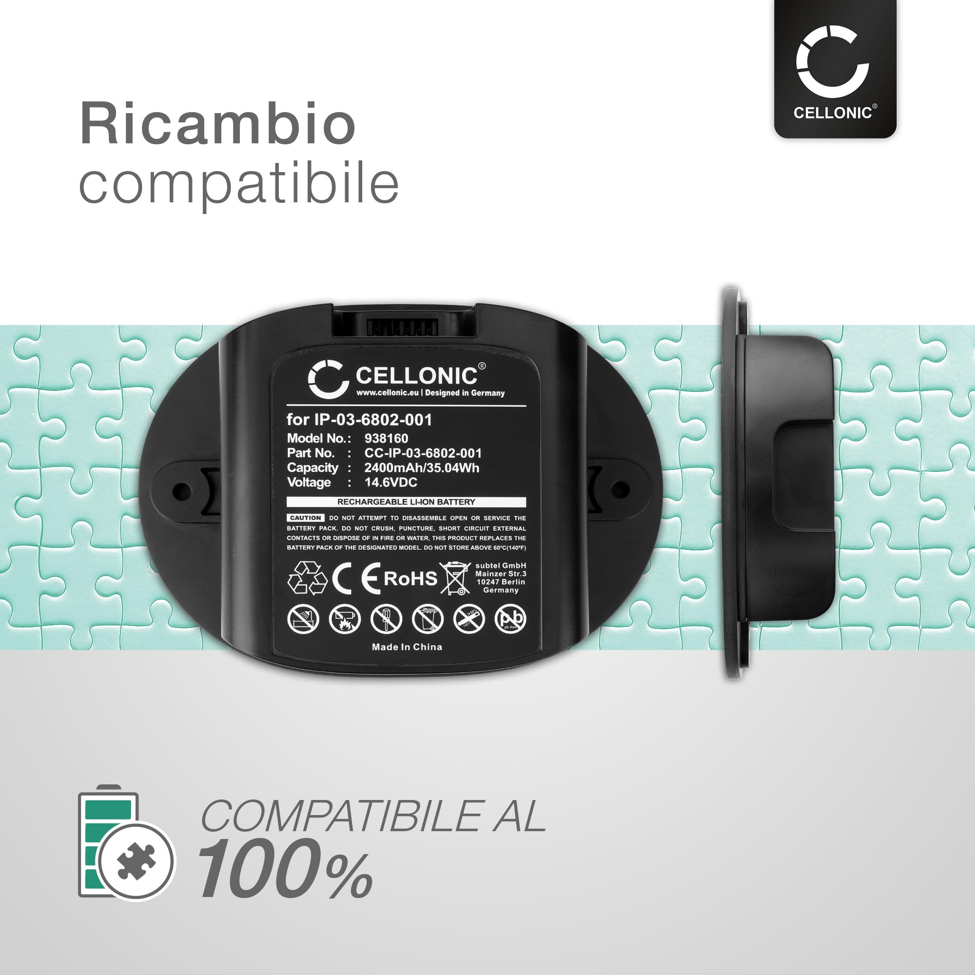 CELLONIC 1x Batteria compatibile con Sonos Move 1, 111-00001 | 1x, (2400mAh-14.6V-Ioni di Litio), Altoparlante Batteria per Sonos Move 1, 111-00001, IP-03-6802-001