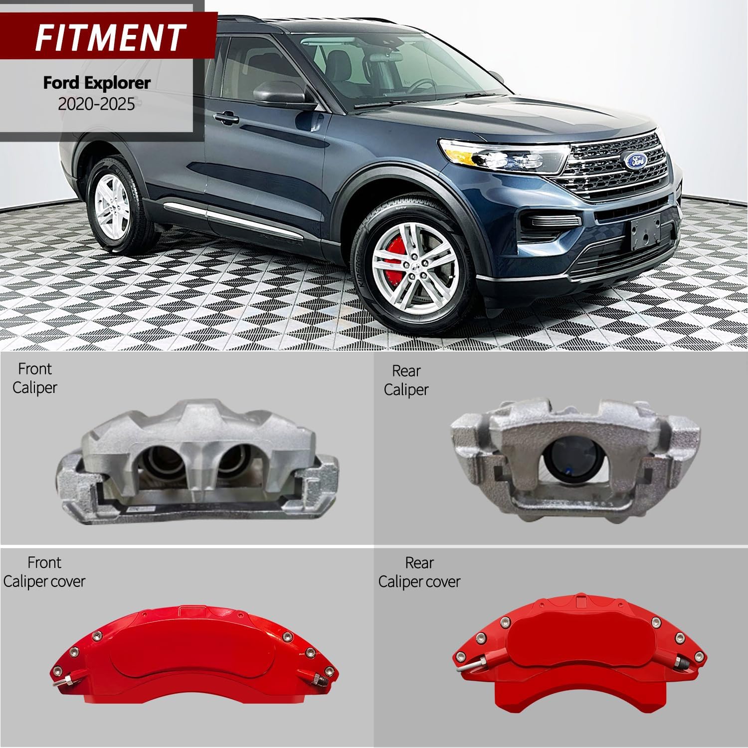 AOOA Caliper Covers Red Brake Aluminum Covers Fits Ford Explore 2020-2025(can't fit Explorer ST) (Set of 4)