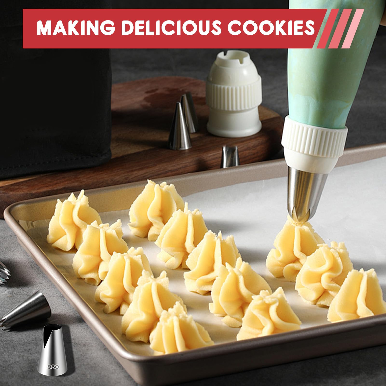 Dargkwn Boquillas Manga Pastelera Profesionales, 10 Piezas Boquillas Pasteleras Grandes de Acero Inoxidable para Decoración de Pasteles, Cupcakes y Galletas, Puntas de Glaseado sin Costuras — view 5