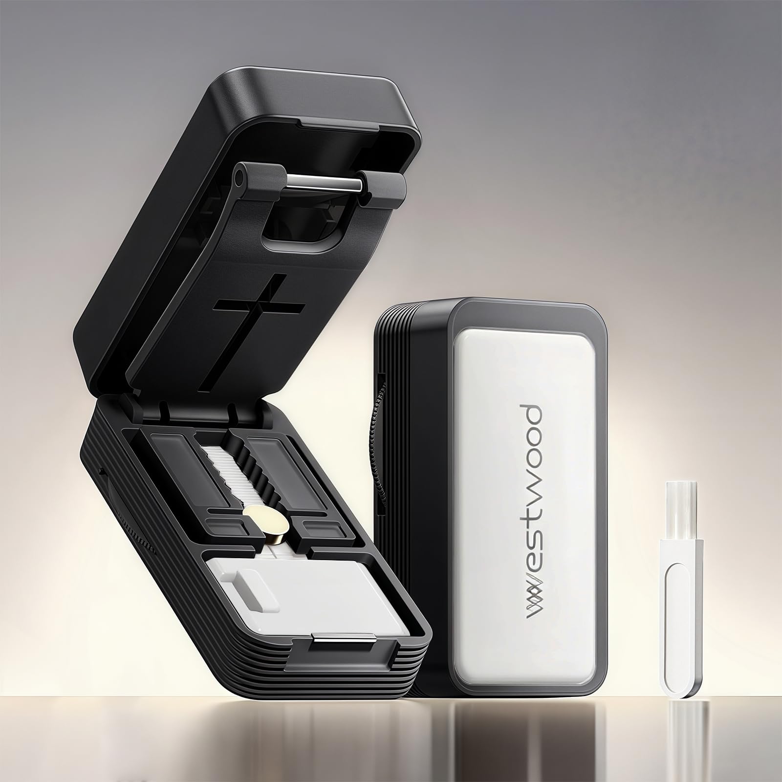 Porta Pillole Settimanale 4 Scomparti+Taglia Pastiglie 2 in 1, Multifunzionale Porta Pasticche Adatto per Tablet Grandi Piccoli,Portatile Tagliapillole adatto Viaggi uso Quotidiano (Nero)