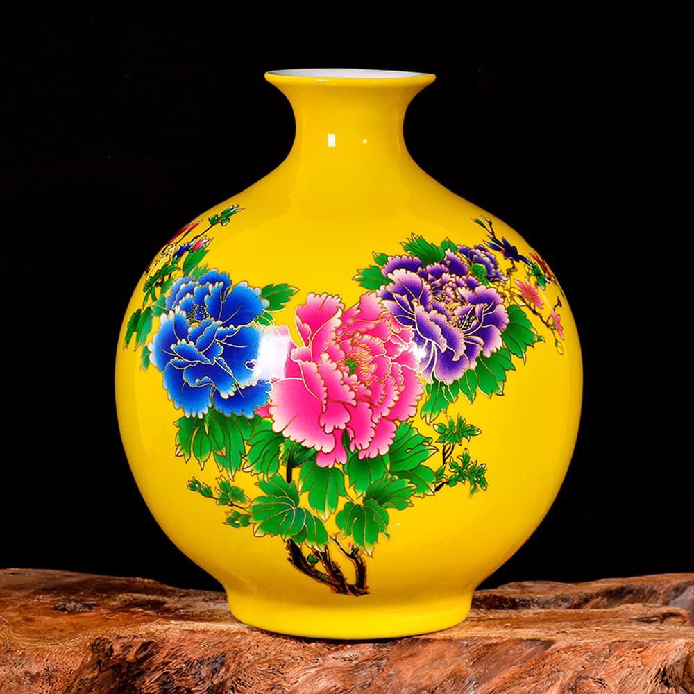asdchZen Chinoiserie Jingdezhen Porcelain Retro Ceramic Vase Decoration With Base Living Room Vestibule Tv Cabinet Craft Ornaments,D