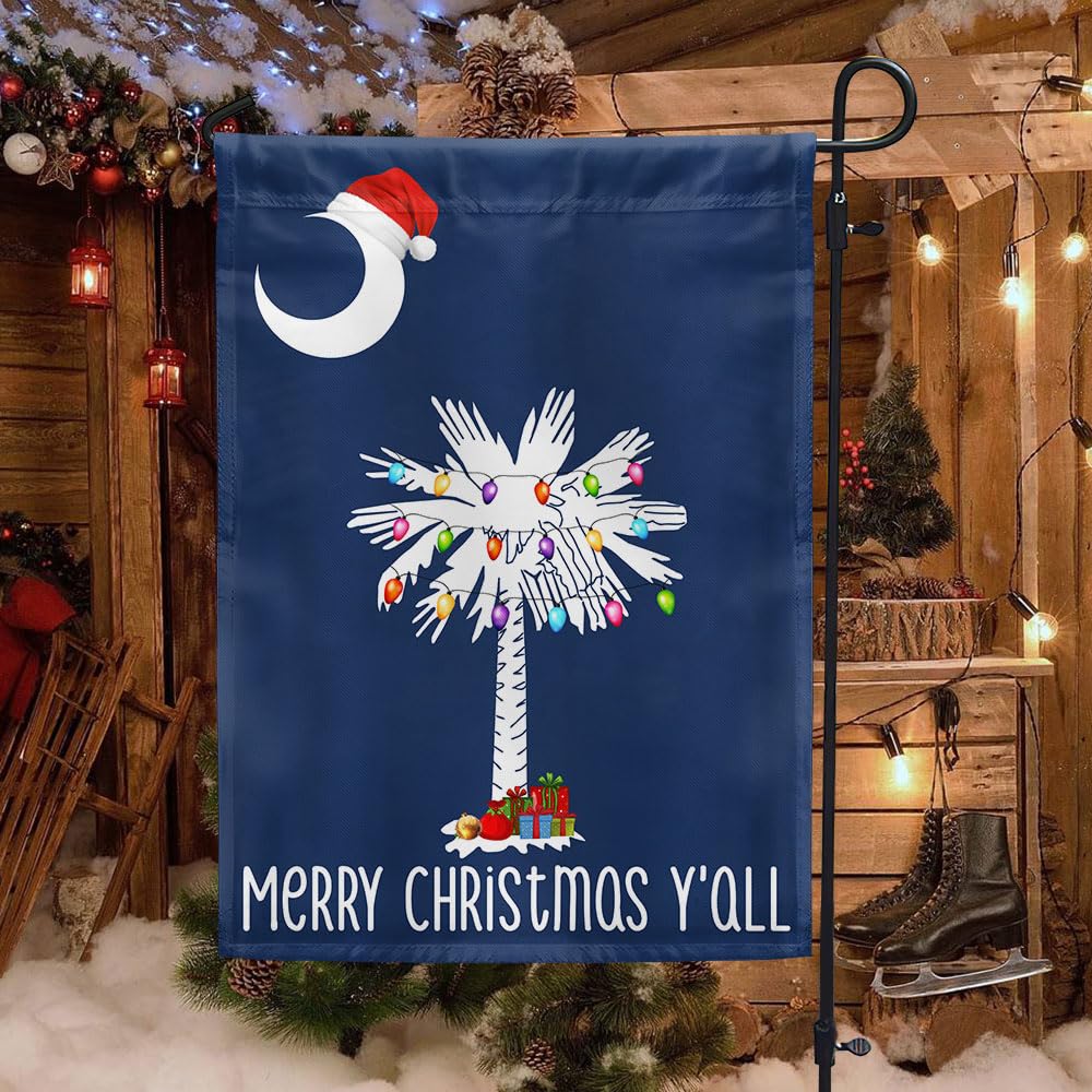South Carolina Christmas Flag Merry Christmas Y'all Garden Flag Palm Tree Christmas Gift Xmas Decoration Double Sided Christmas Garden Flag