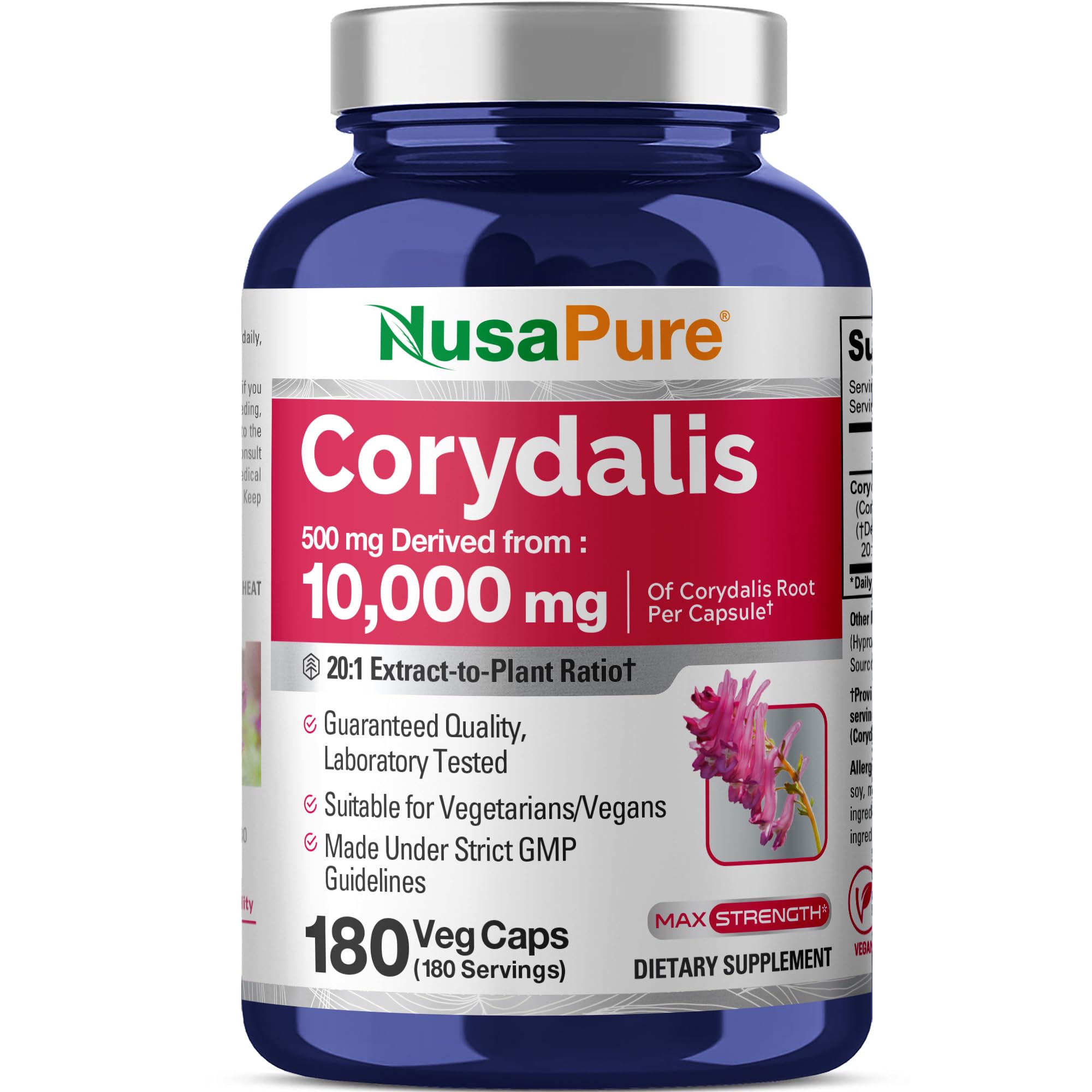 NusaPure Corydalis 10,000 mg 180 Veg caps (Extract 20:1, Vegan, Non-GMO & Gluten-Free)