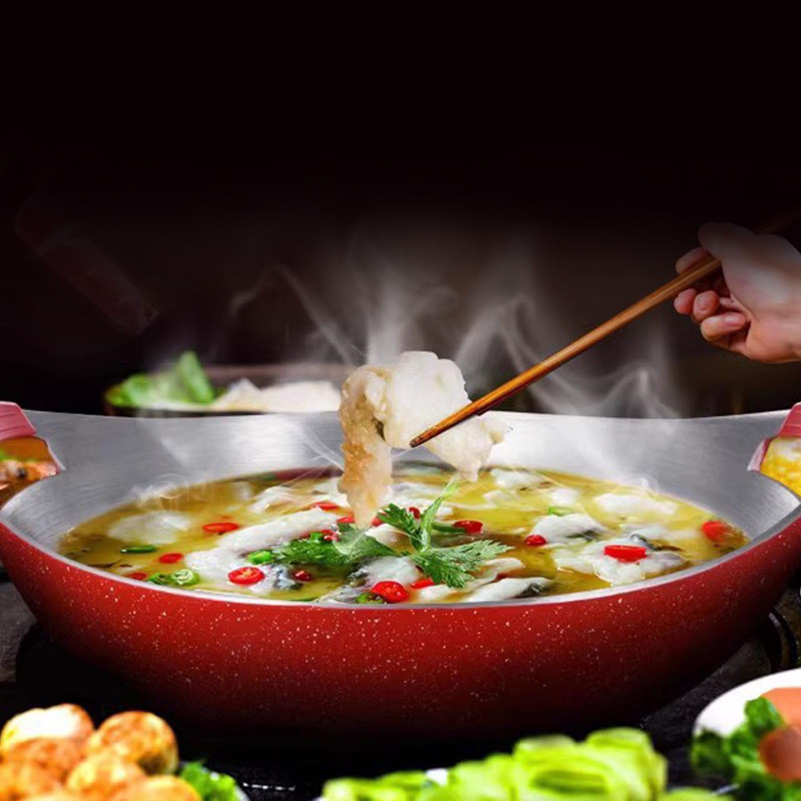 Olla para Pescado, Olla para Sopa de Pescado hirviendo de aleación de Aluminio con Recubrimiento Antiadherente con Asas Dobles para el hogar Comercial (32cm/12.6in)