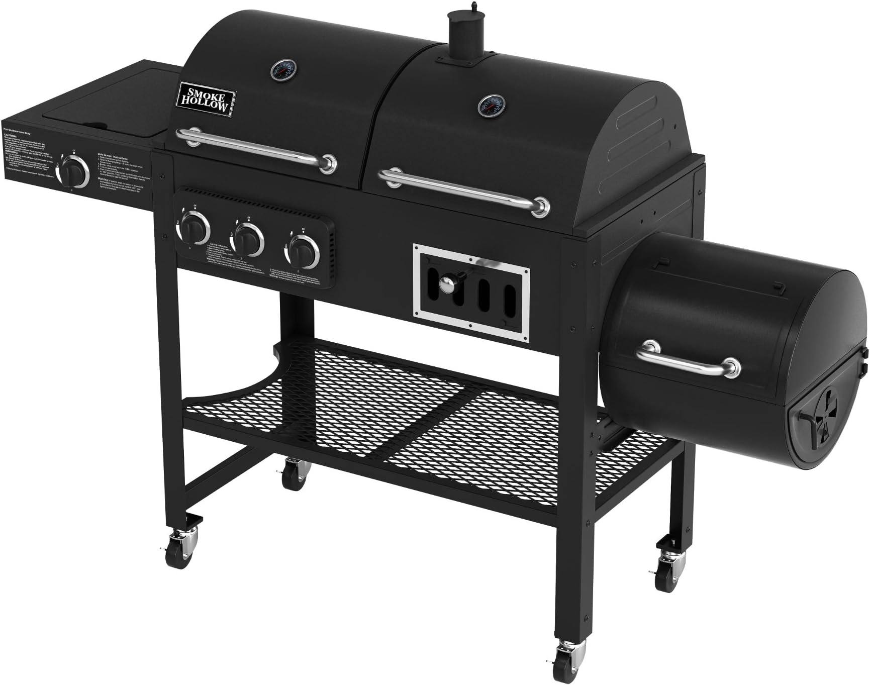 Smoke Hollow 3500-GC1000 4-in-1 Combination Grill, 3-Burner Gas Grill with Side Burner, Charcoal Grill with Smoker/Firebox, Smoke Hollow GC1000 Grill Cover Included