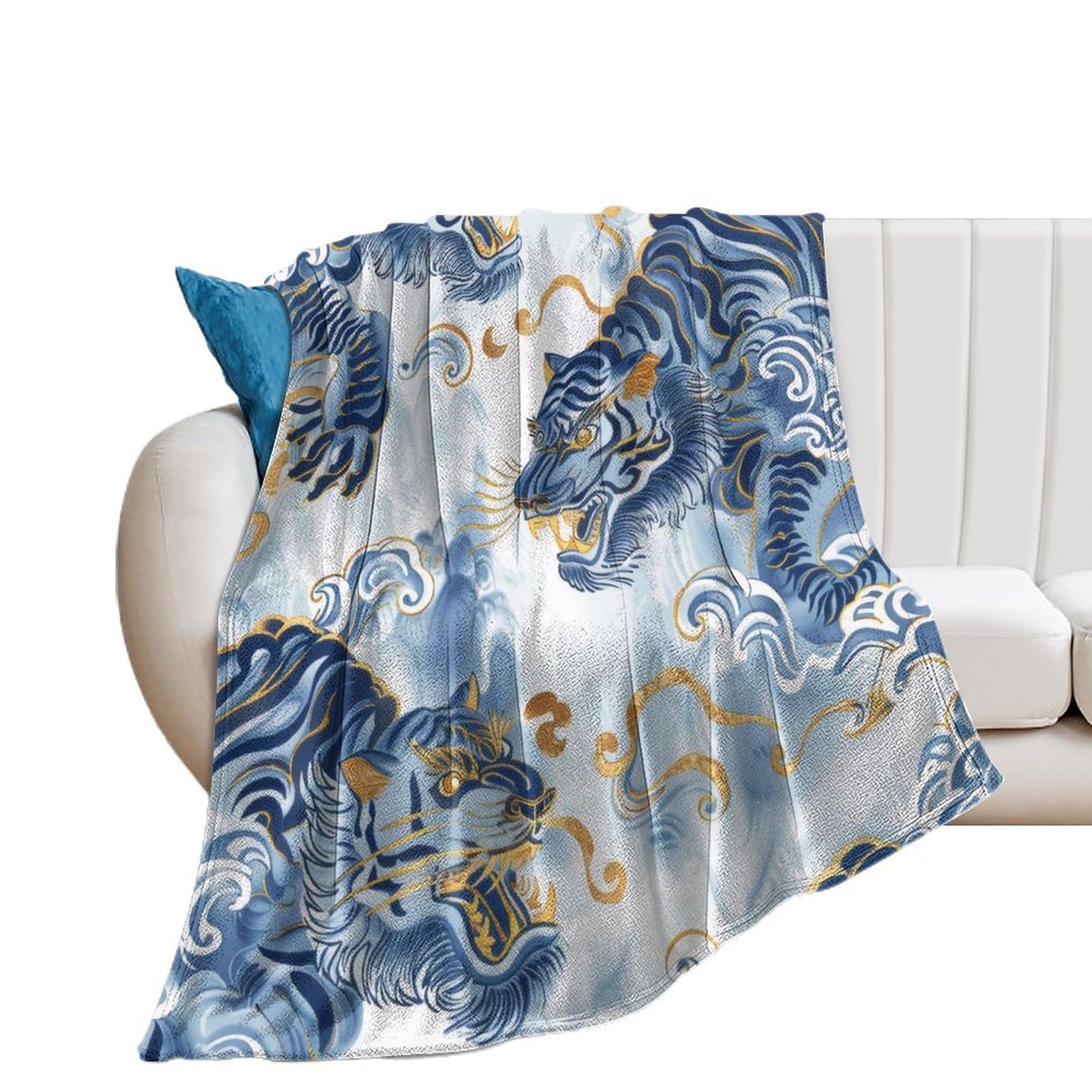 Couverture tigre du Tibet bleu plaid chaud pour canapé et lit