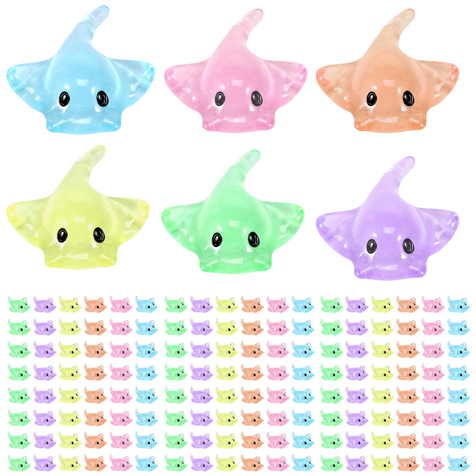 Foppla 120Pcs Mini Sting Ray Figures Miniature Resin Stingrays Figurines Realistic Cute Sting Ray Decoration 6 Colors Portable Tiny Sting Ray Ornaments for DIY Dollhouse Micro Landscape Decor