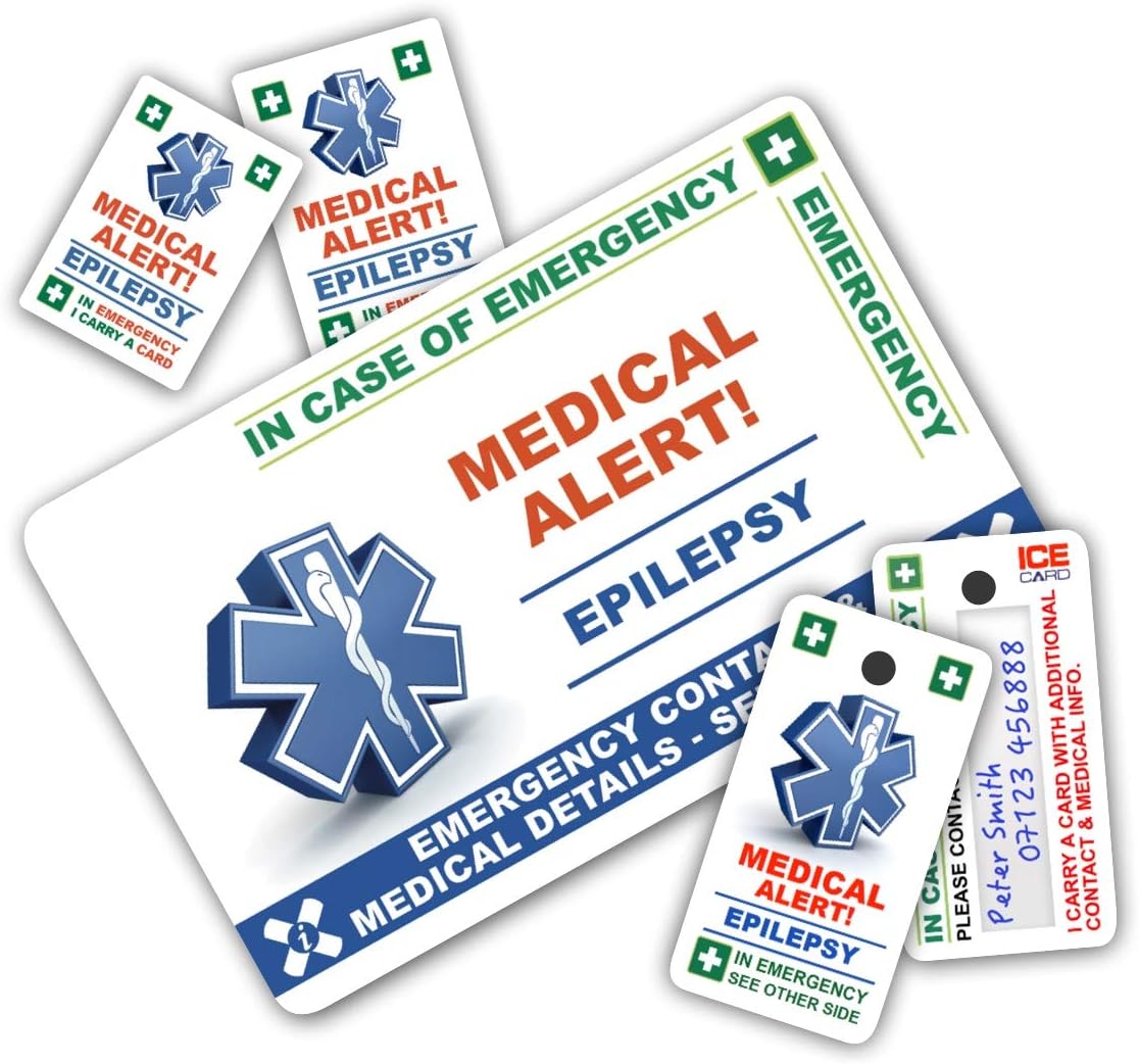 EPILEPSY In Case of Emergency (I.C.E.) ICE Card Pack with Key Rings & Stickers from ICEcard. Suitable for those who suffer epileptic seizures
