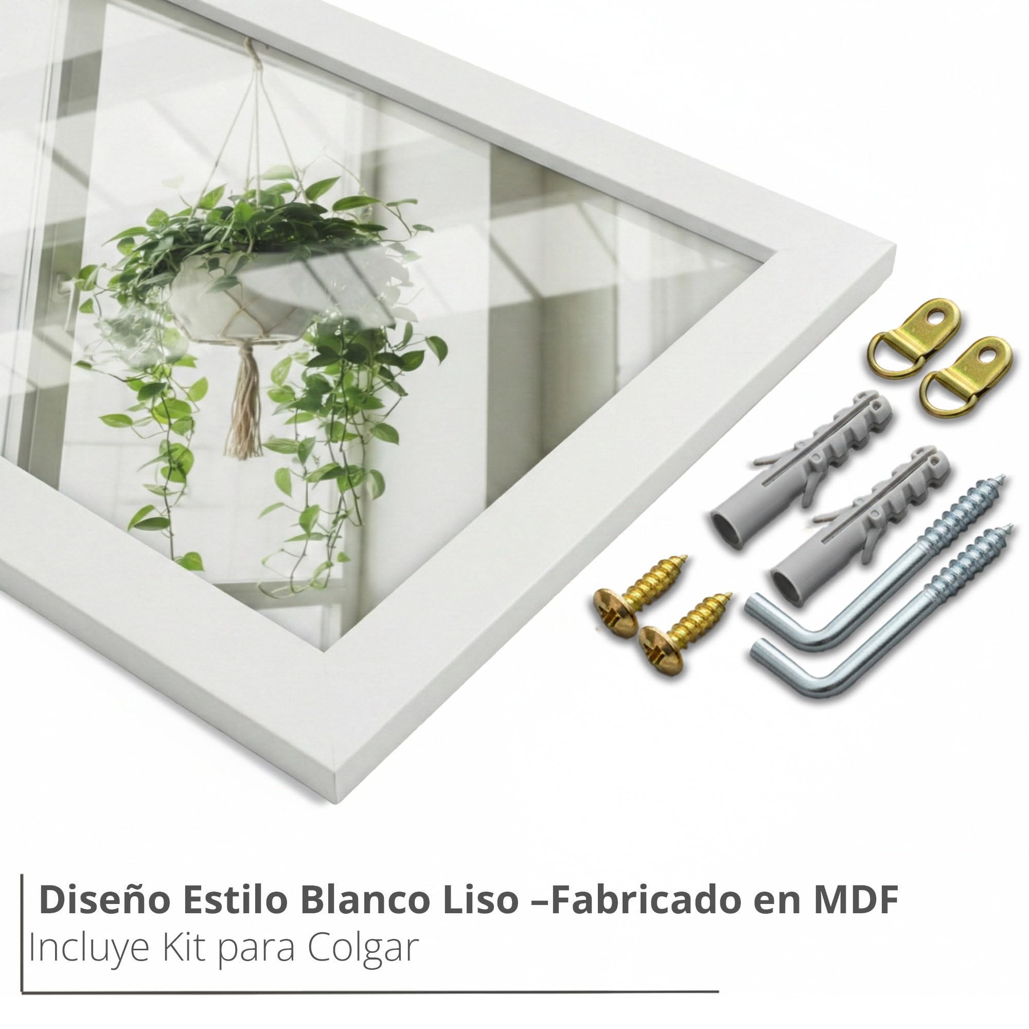CHELY INTERMARKET MOD128 Espejo Pared Vertical Decorativo Grande Estilo Moderno Marco Madera Cuerpo Entero Elegante 50x70 cm Blanco Liso Ideal Recibidor Dormitorio Baño Incluye Kit Montaje