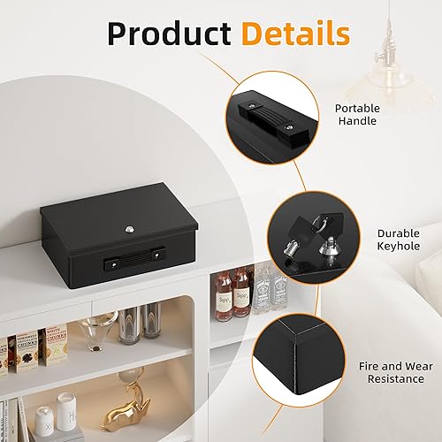 Miniatura 5 de Joinfworld Caja de documentos ignífuga de 13 x 9 x 4 pulgadas, caja de metal con llaves para papel A4, almacenamiento seguro, efectivo, pasaporte,