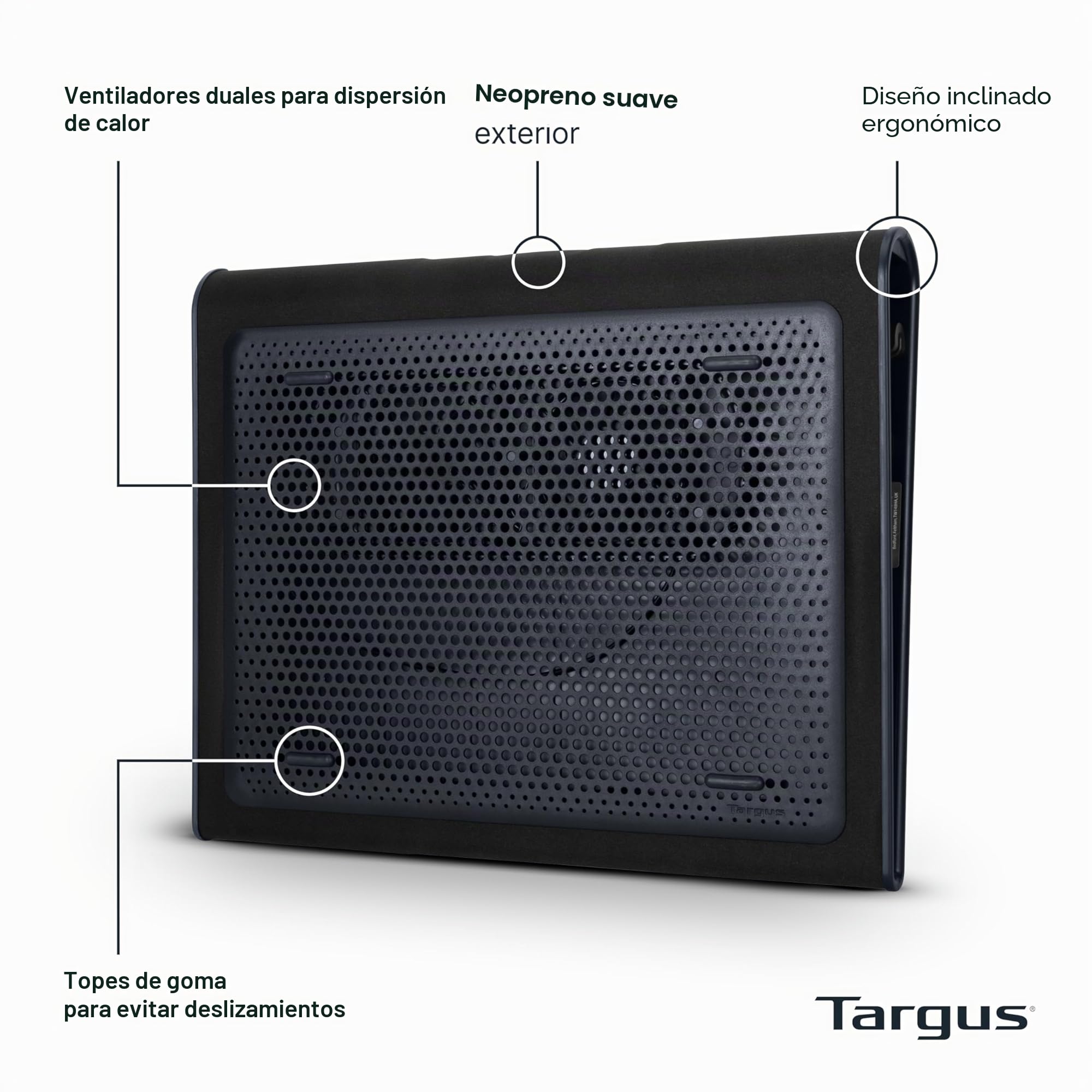 Targus Base refrigeradora para Ordenador con 2 Ventiladores, Soporte Inclinado para portátiles de hasta 17", Soporte Ventilador ergonómico y cómodo – Negro, AWE55GL