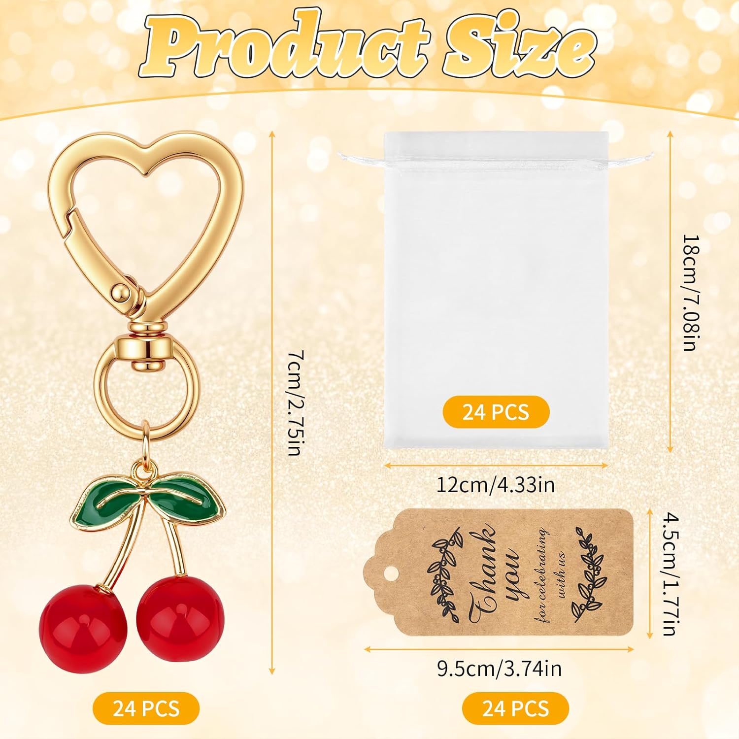 Dreamtop Cherry Keychain Party Favor Cherry Keychains Bulk Xmas Party Gifts Thank You Keyring Gift Fruit Charm Accessories for Guest Baptism Baby Shower Wedding Thanksgiving - Image 2