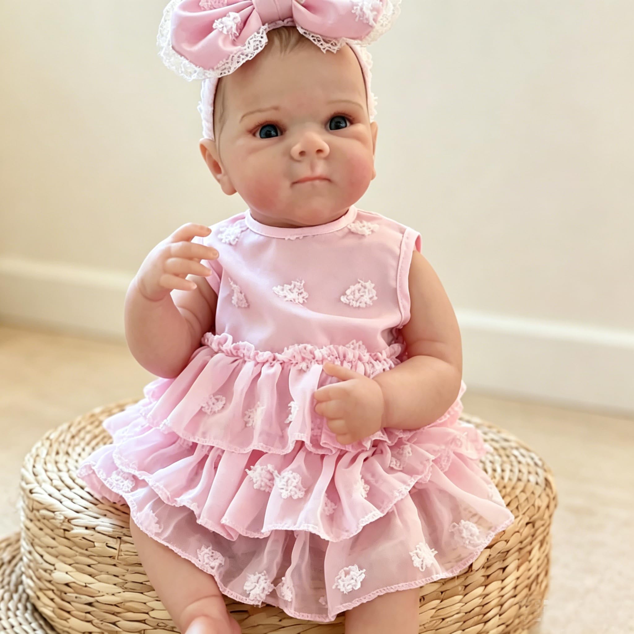Reborn Baby Mädchen Lebensecht 48CM VollVinyl Körper,Reborn Puppen Realistische Neugeborene Mit Haaren Babypuppe mit Offenen Augen