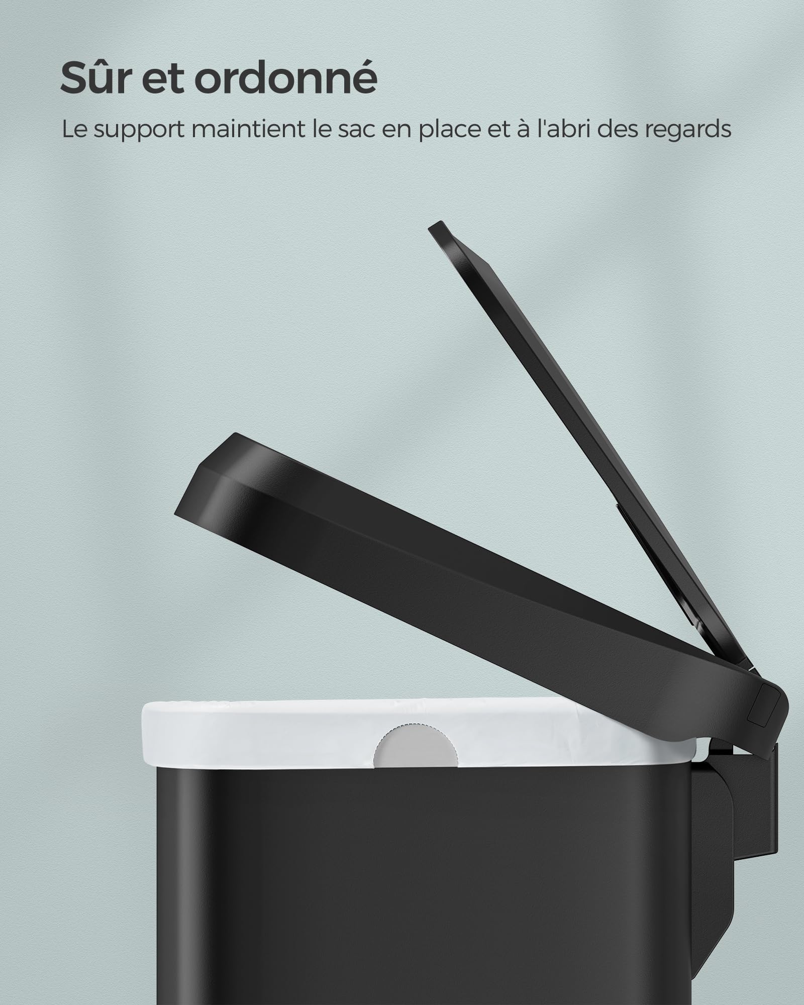 SONGMICS Poubelle de Cuisine, 50L, Poubelle à Pédale en Métal avec Couvercle, Grande et Haute, Noir LTB530B5002