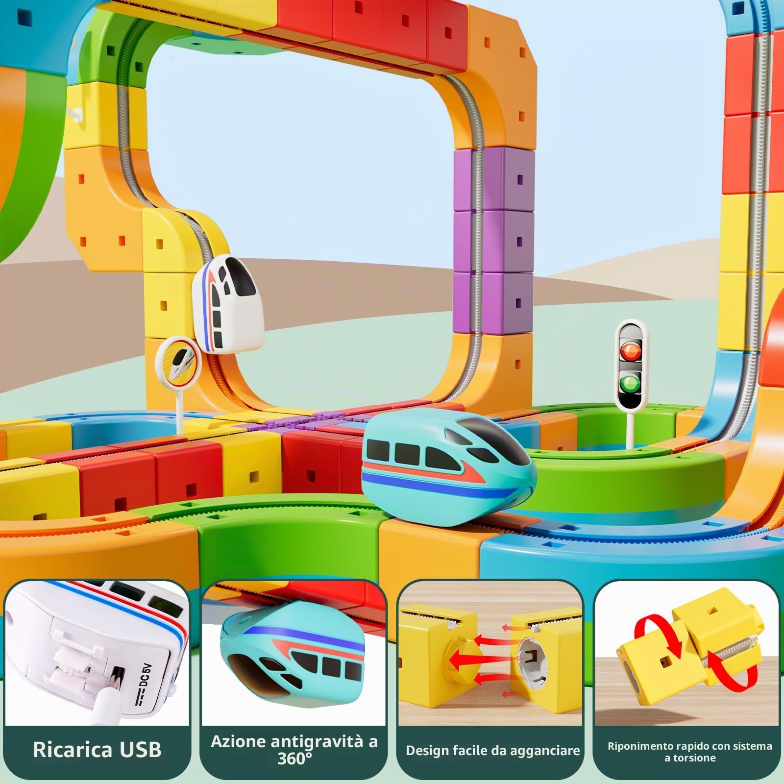 klick Rail - Set di treni elettrici 3D Magic Flexible Race Track per bambini di 3, 4, 5, 6, 7, 8 anni, pista per auto da corsa con anti-gravità, giocattolo educativo per apprendimento STEM per | Blocco pista per auto da corsa con anti-gravità, giocattolo