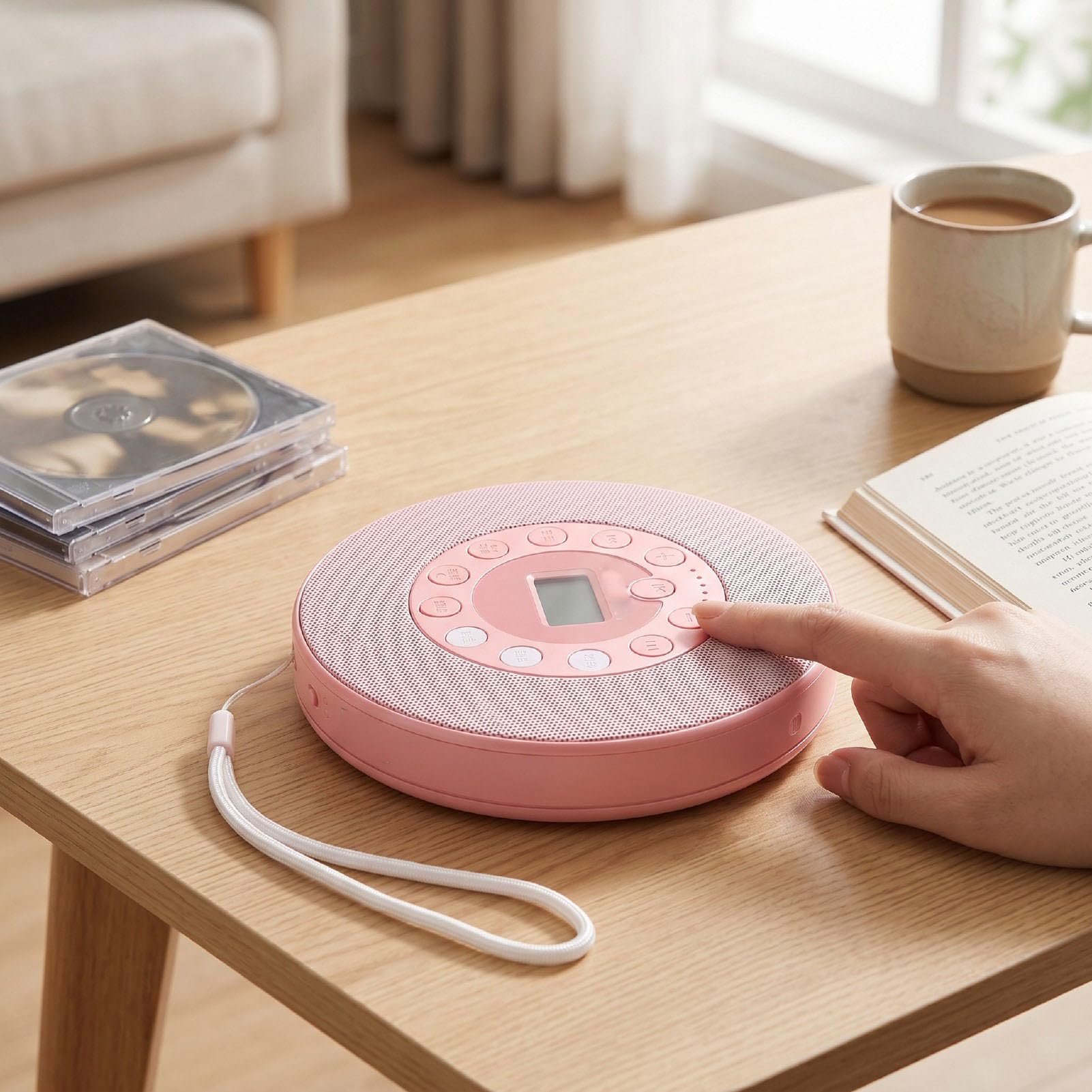 Lettore CD portatile con altoparlante integrato, ricaricabile, 2000 mAh, perfetto per gli appassionati di musica a casa e in viaggio (rosa)