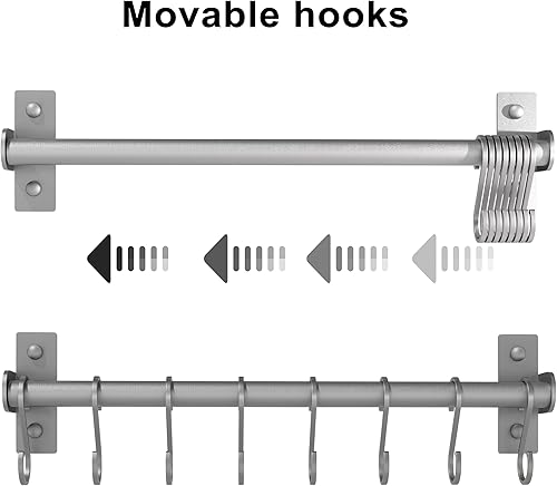 Miniatura 7 de Dseap Soporte para utensilios de cocina, soporte para ollas y sartenes montado en la pared, riel de cocina con 8 ganchos para colgar utensilios de