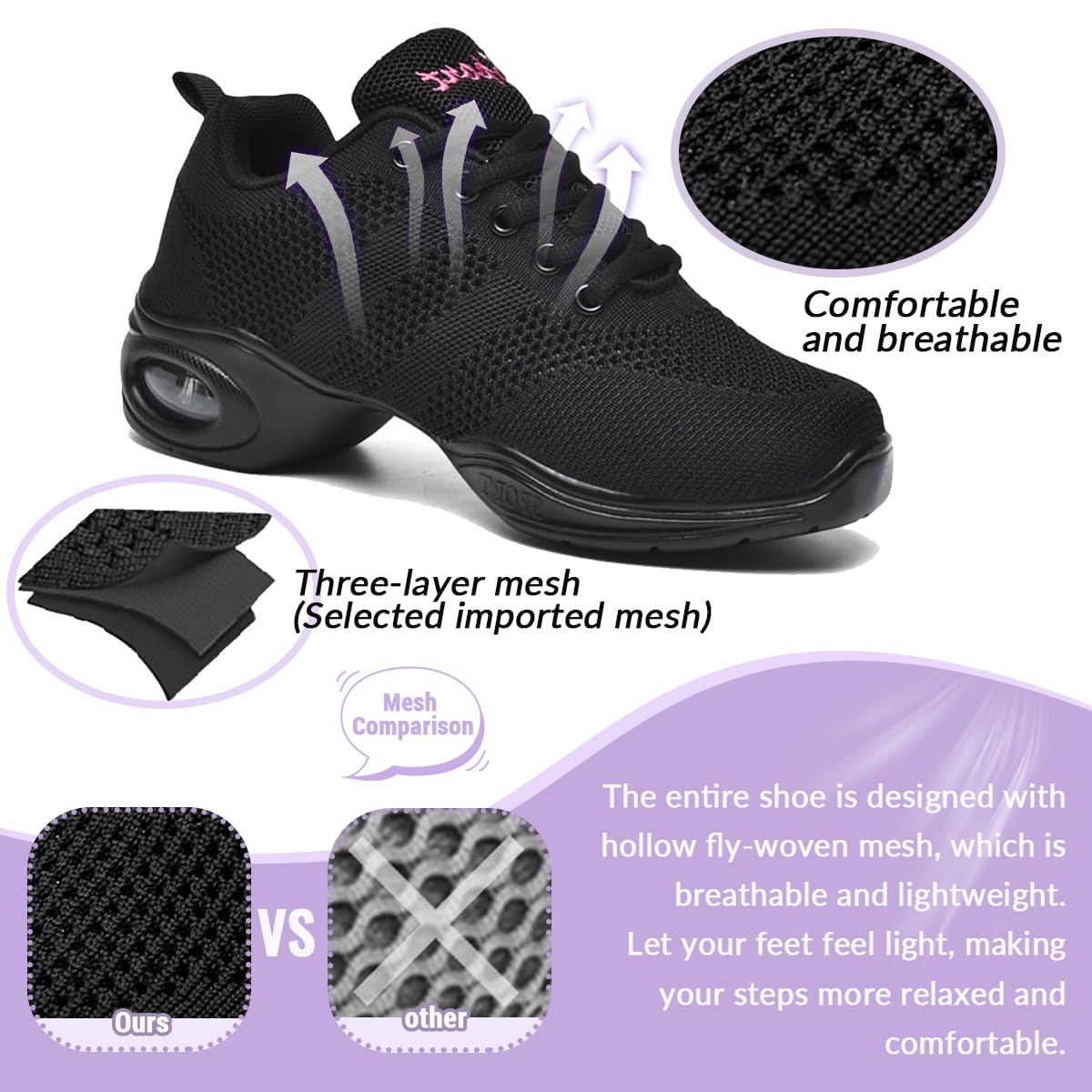 Hixingo Zapatillas de Deporte Jazz para Mujeres, Zapatos de Baile Antideslizantes Baile Sneaker Ligeros y Transpirables para Fitness y Entrenamiento de Danza