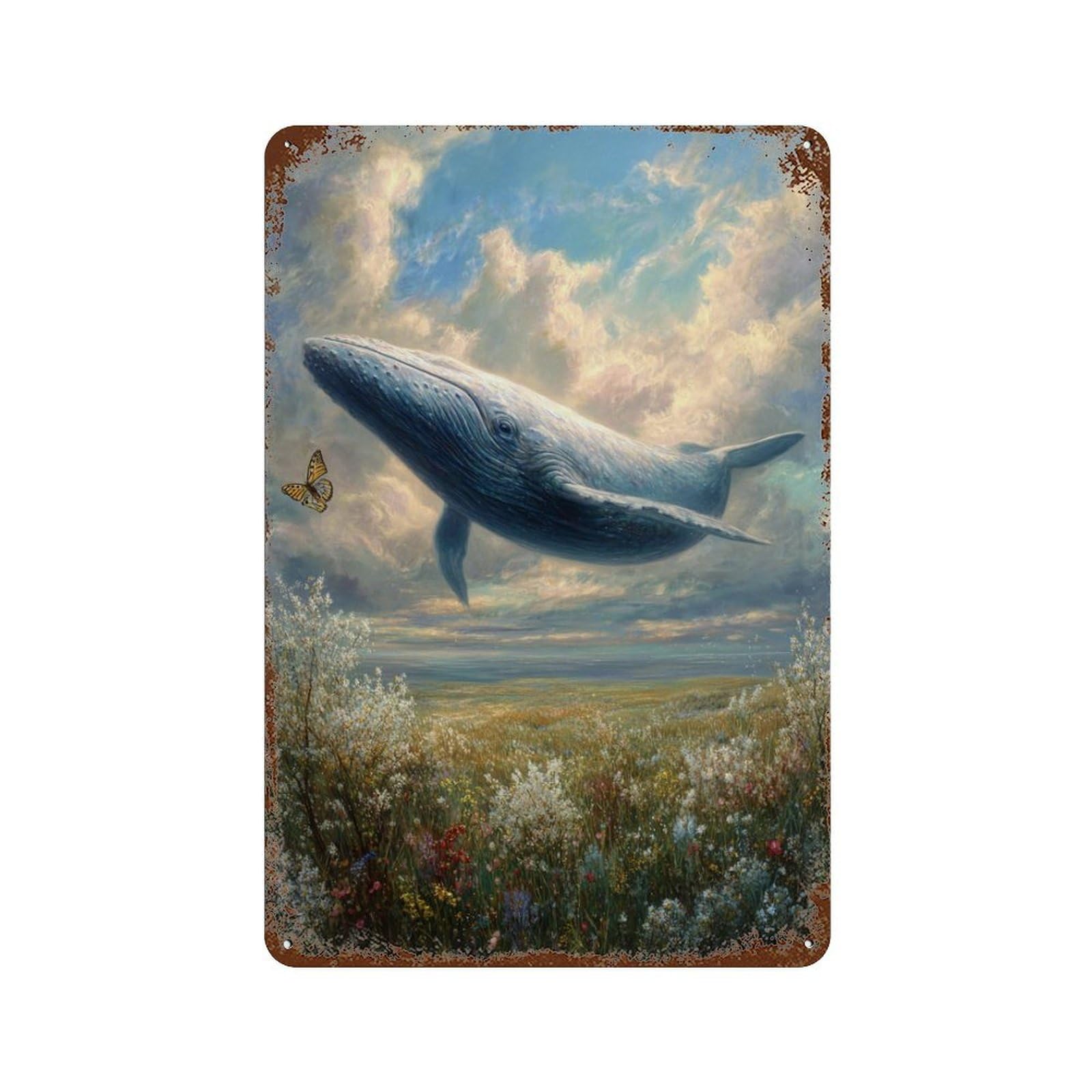 Whale in The Sky-6 Rustic Tin Plaque 11.8"x7.9", for Pub, Kitchen And Man Cave Decor, Vintage Wall Decor