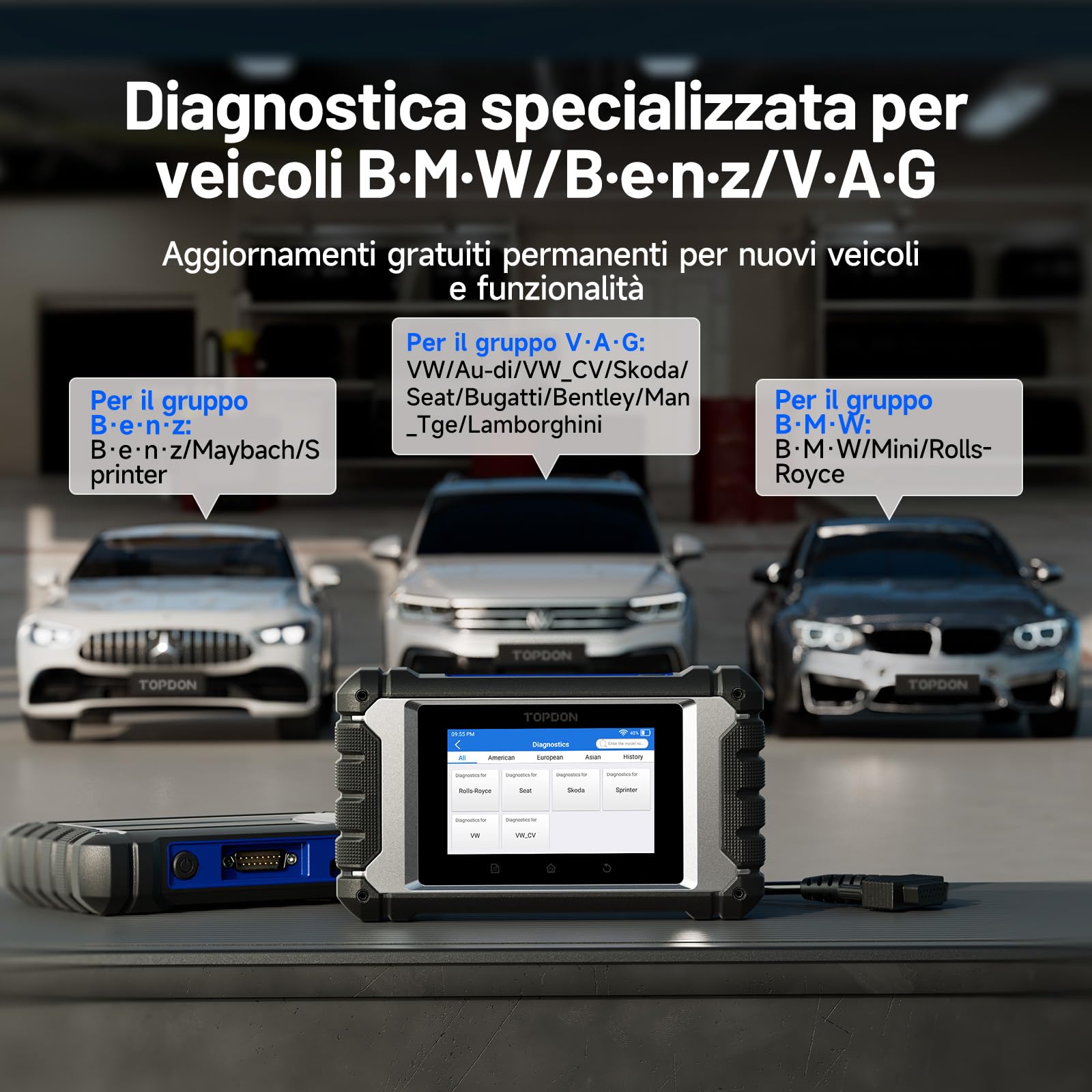 TOPDON ArtiDiag EU, Diagnostic Multimarca Completo per BMW/Benz/VAG, Scanner Bidirezionale, Codifica ECU Online, Tutti i Servizi di Manutenzione, Aggiornamenti Gratuiti a Vita