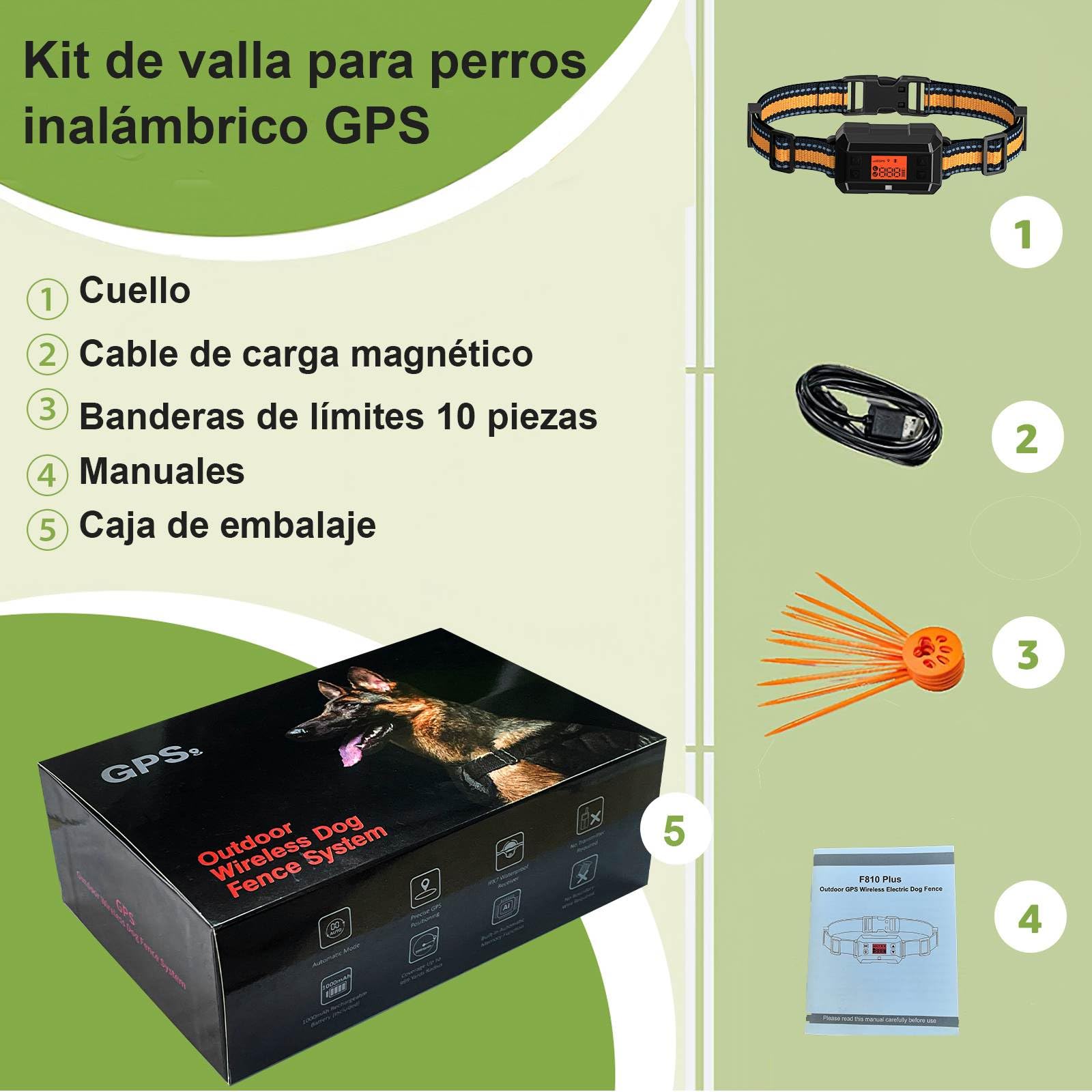 Sistema Valla Inalámbrica para Perros GPS Uso en Exteriores, Collar Valla Antifuga, IPX7 Impermeables, 4ra Gen última Tecnología de Chip GPS, Radio hasta 999 Yardas, para Perros Medianos y Grandes